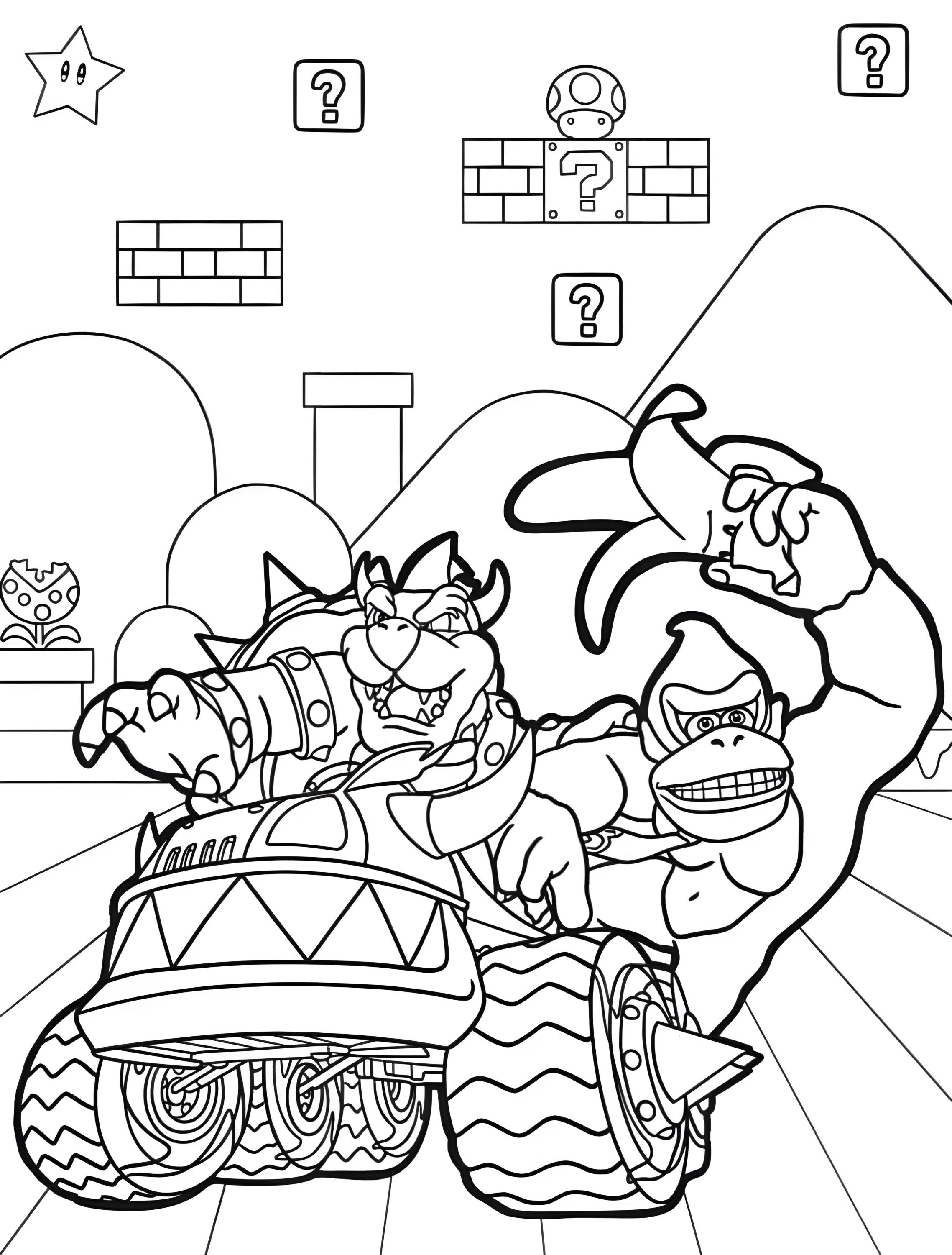 Забавная гонка Марио Карт для детей №6126. Раскраски из игр. Боузер (Bowser).