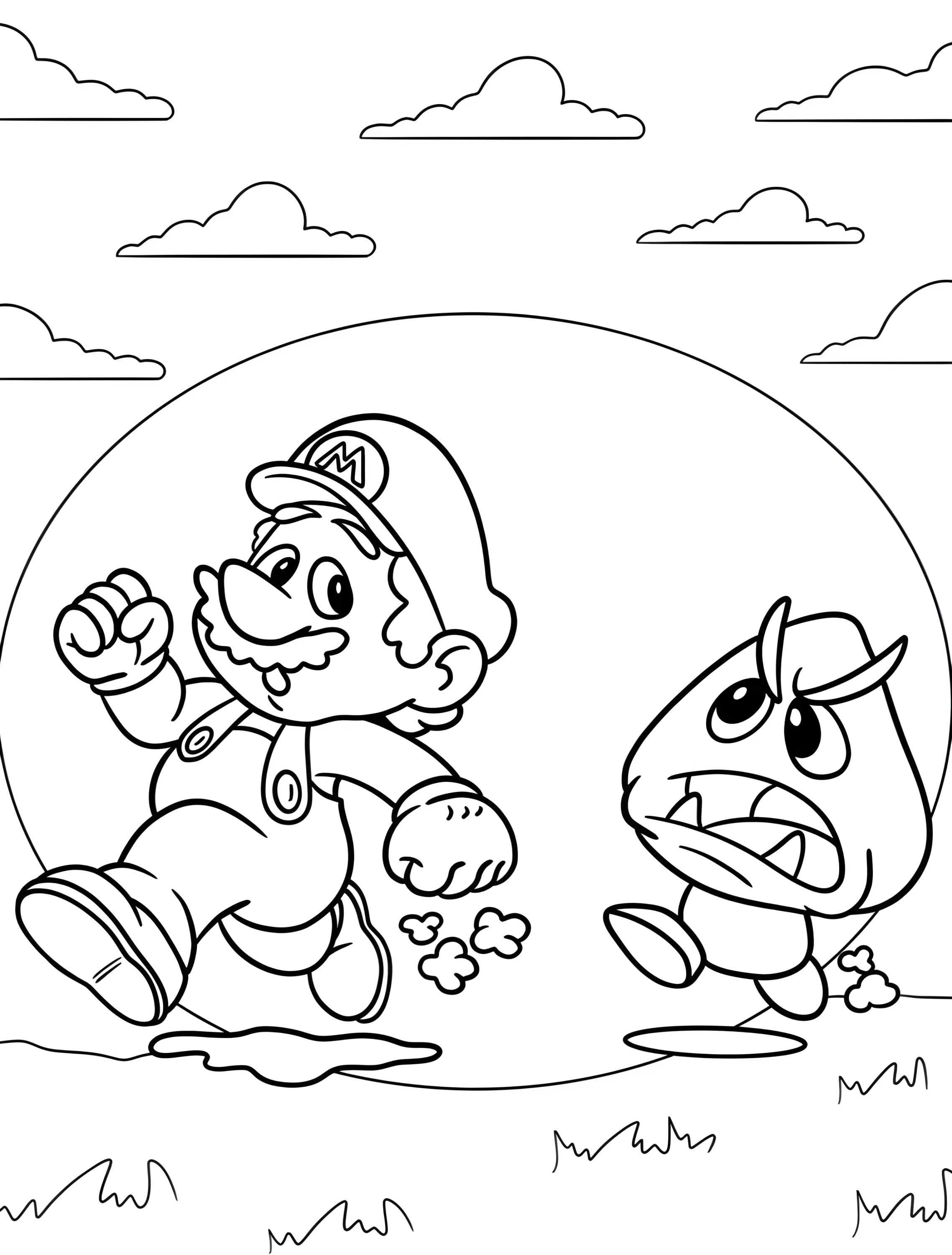 Марио убегает от Гумбы для детей №6577. Раскраски из игр. Гумба (Goomba).