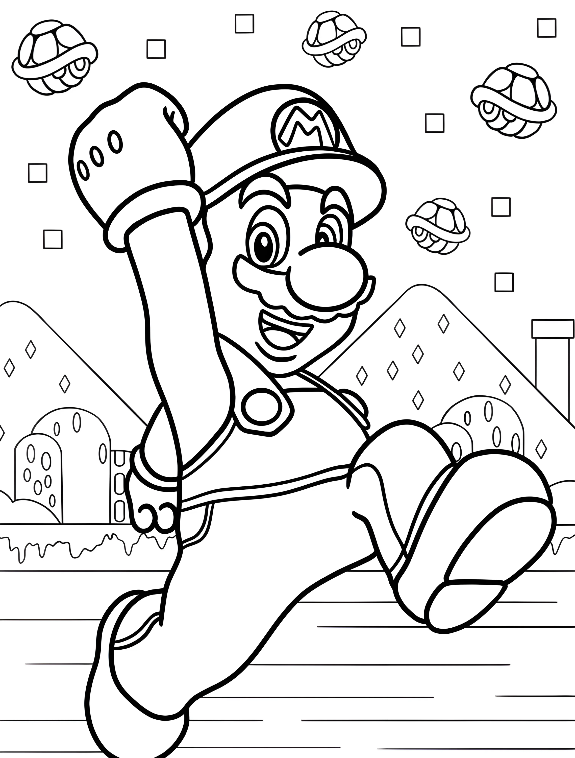 Марио с поднятым кулаком для детей №7148. Раскраски из игр. Нинтендо (Nintendo).