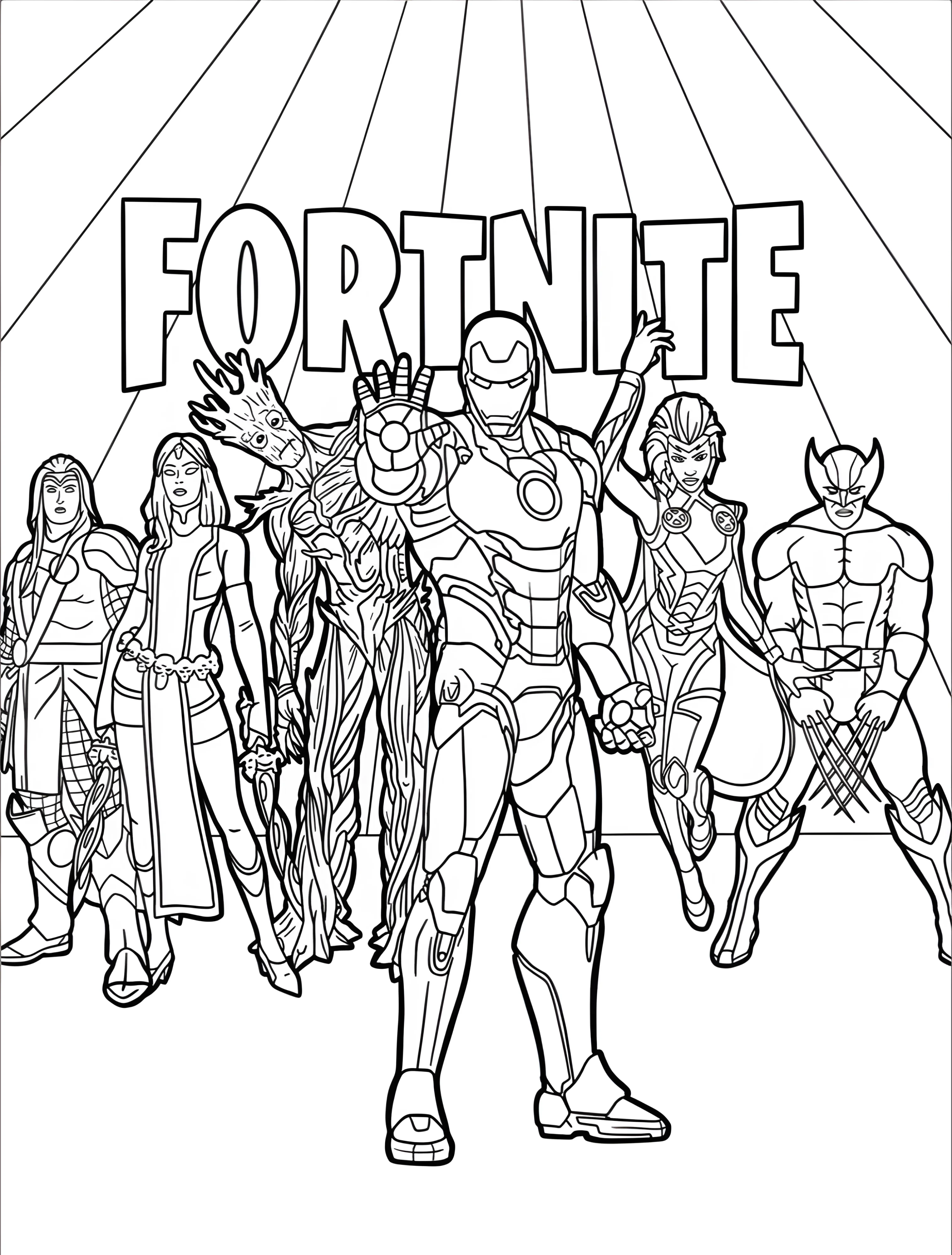 Персонажи Fortnite и Marvel для детей №6466. Раскраски из игр. Фортнайт (Fortnite).