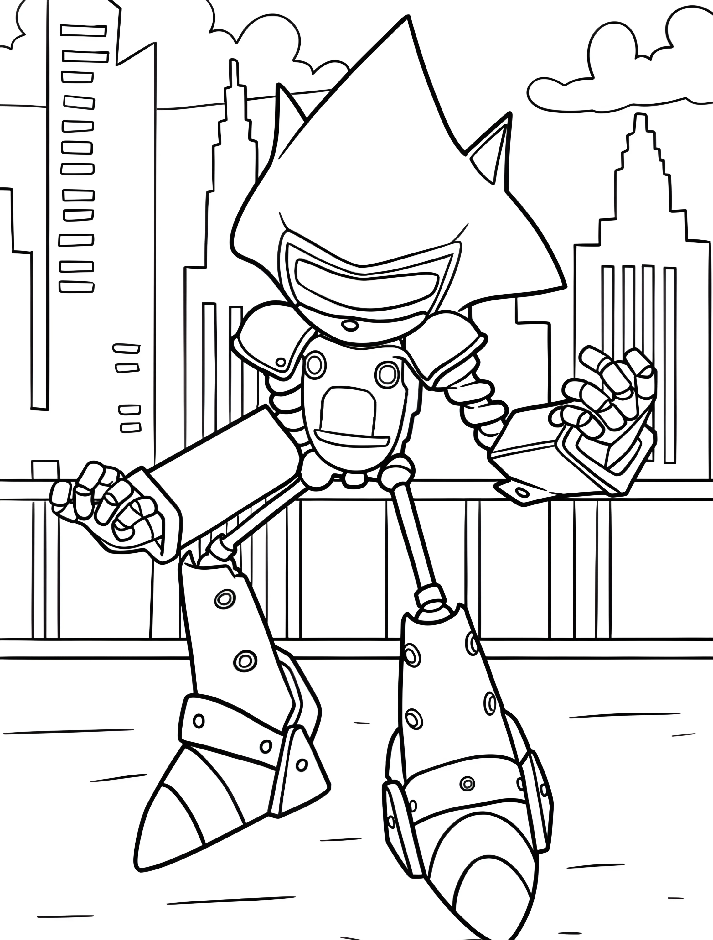 Робот Соник в городе для детей №6996. Раскраски из игр. Метал Соник (Metal Sonic).