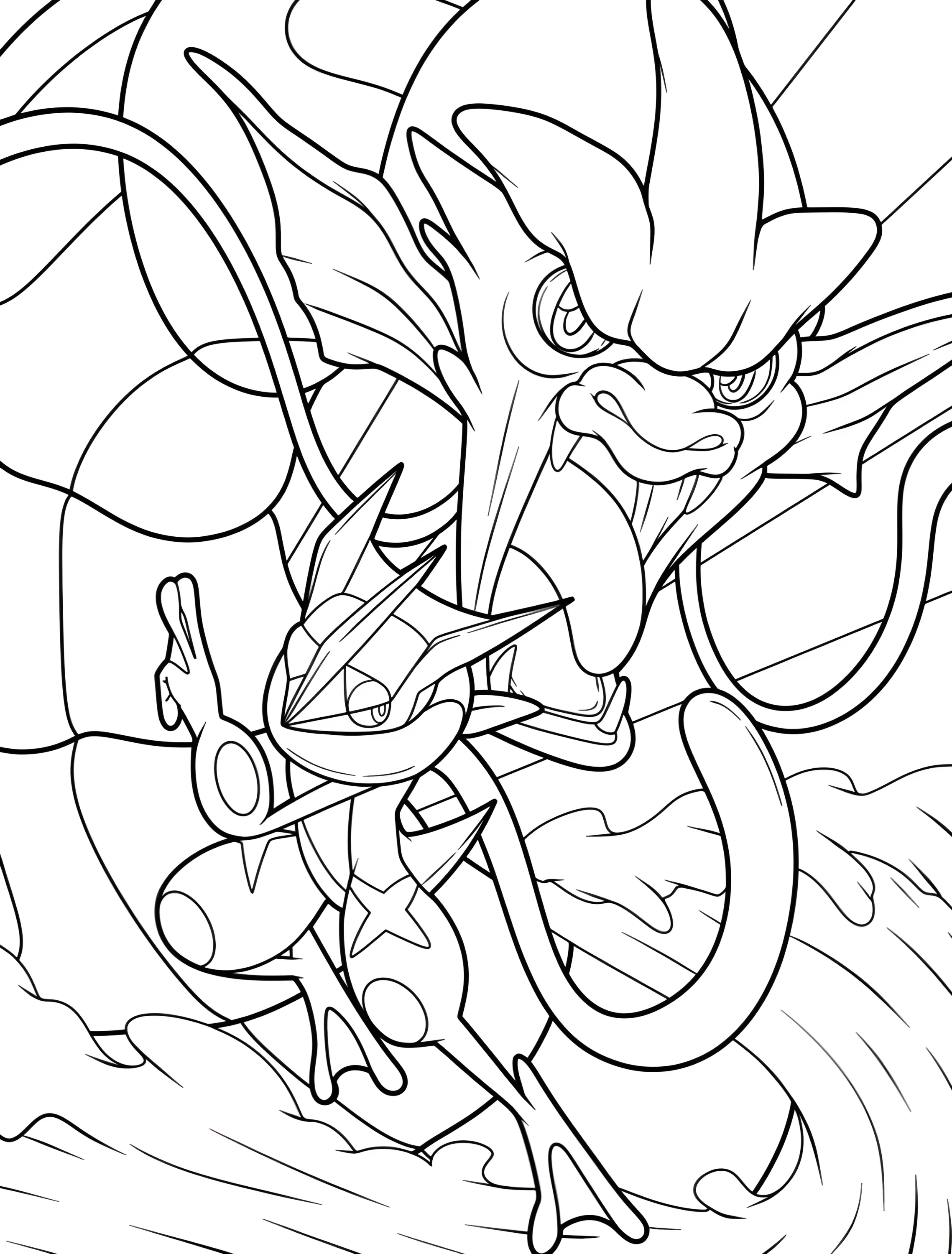 Покемон Джирадос и Greninja для детей №6596. Раскраски из игр. Гьярадос (Gyarados).