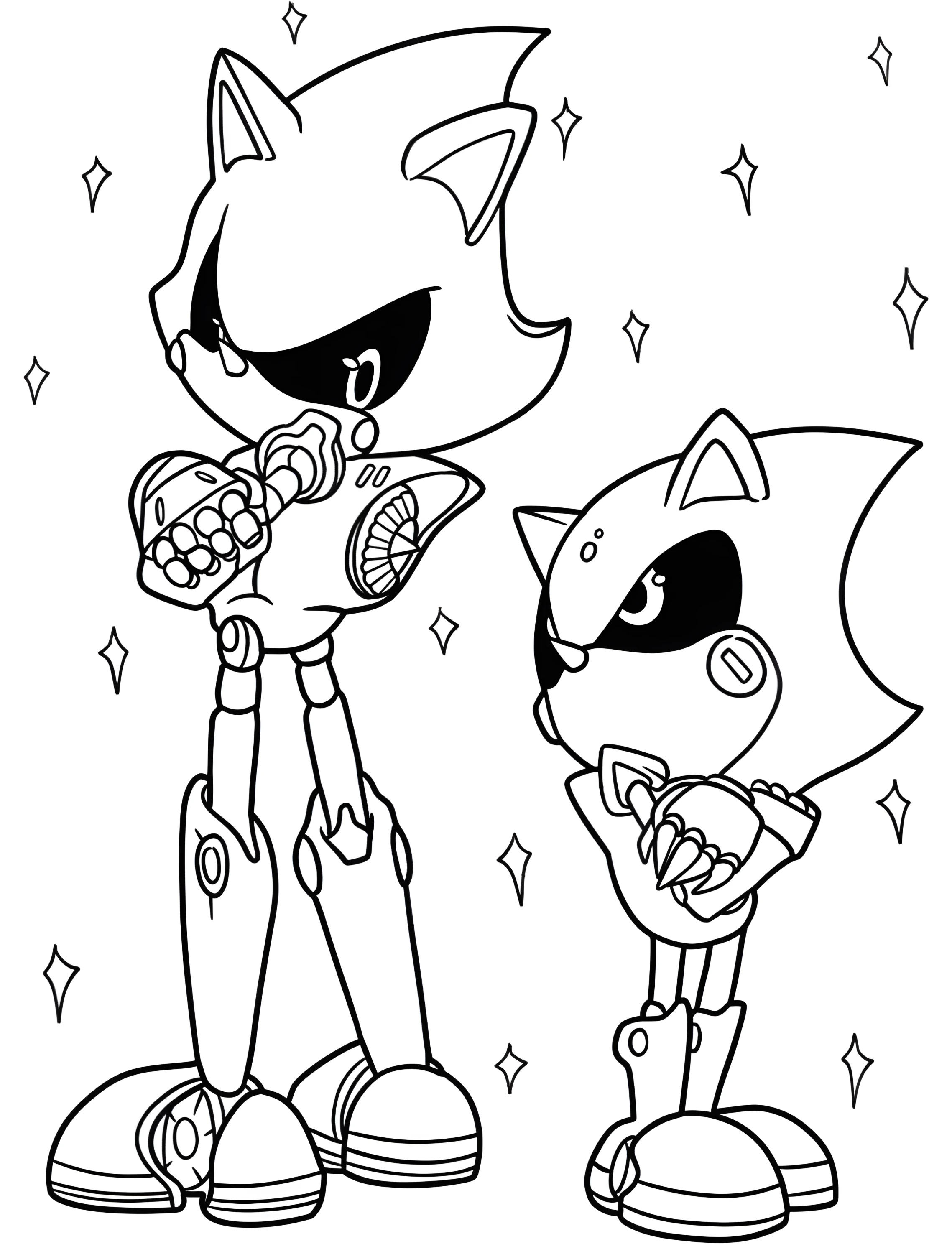 Метал Соник и малыш Соник для детей №7004. Раскраски из игр. Метал Соник (Metal Sonic).