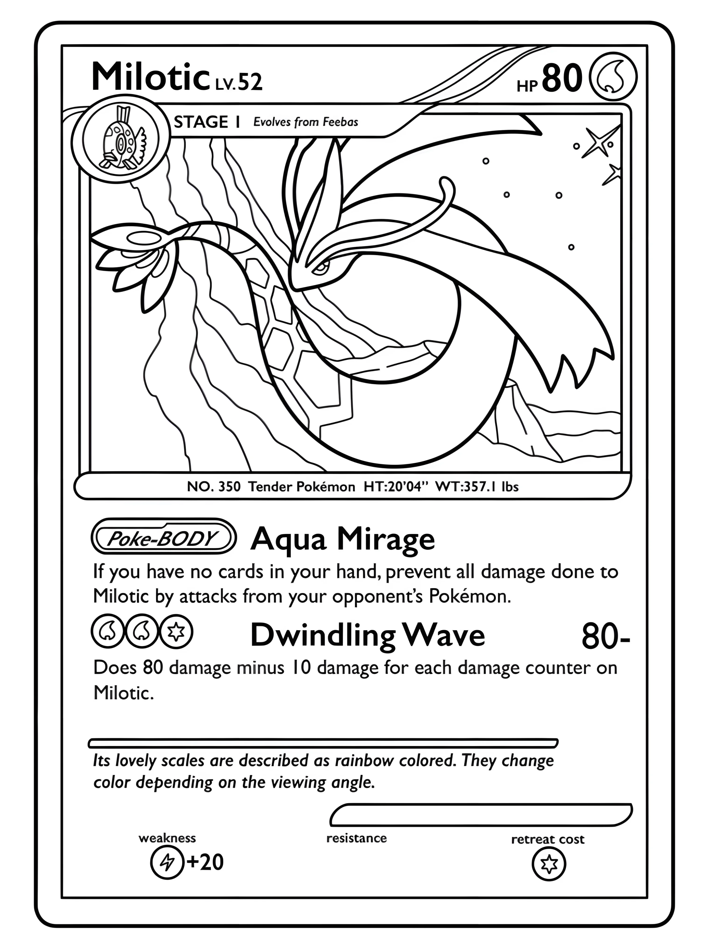 Милотик Покемон — карточка с эффектом Aqua Mirage №7318. Раскраски из игр. Карты Покемон (Pokemon Card).