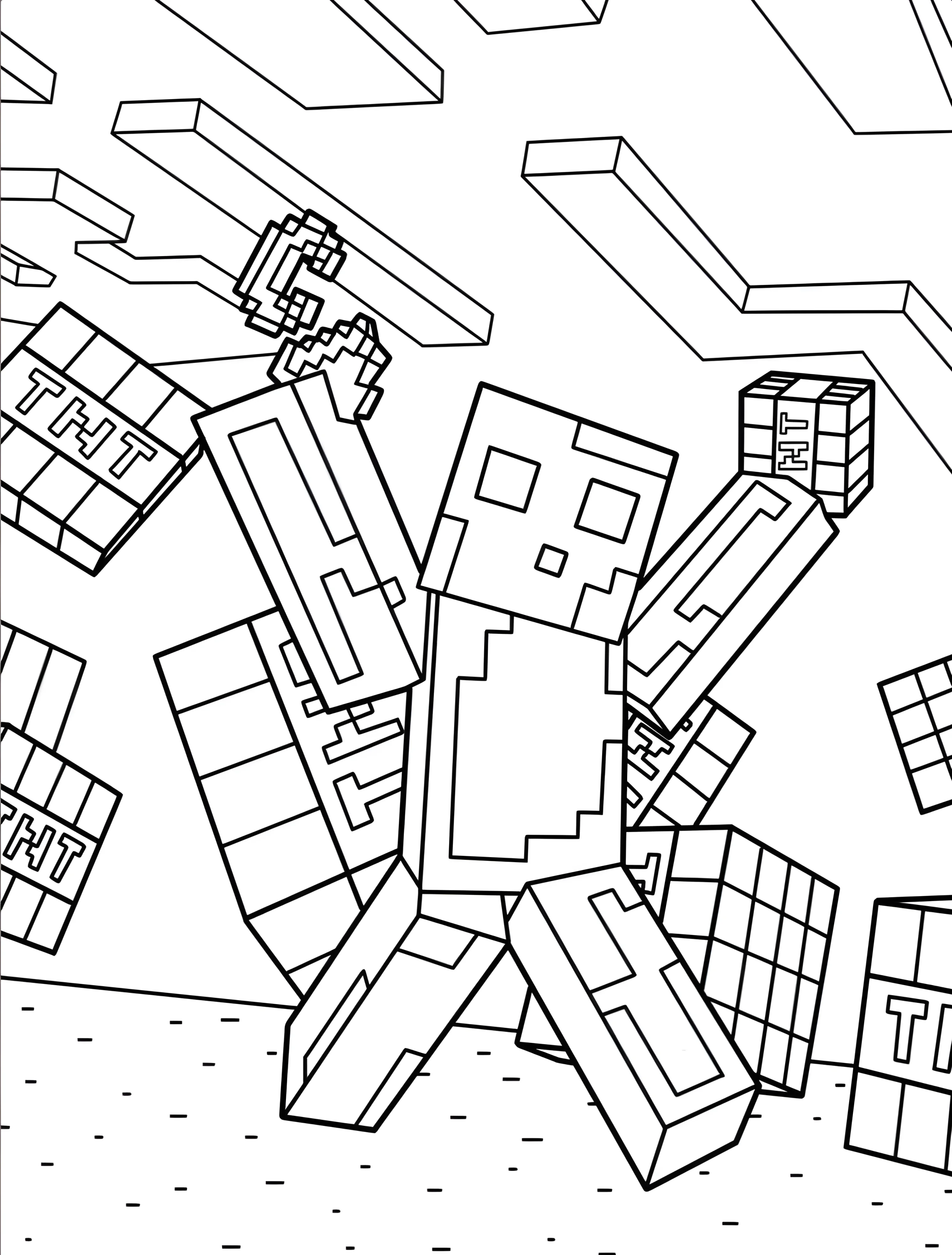 Крипер из Майнкрафт с блоками ТНТ №7073. Раскраски из игр. Майнкрафт (Minecraft).