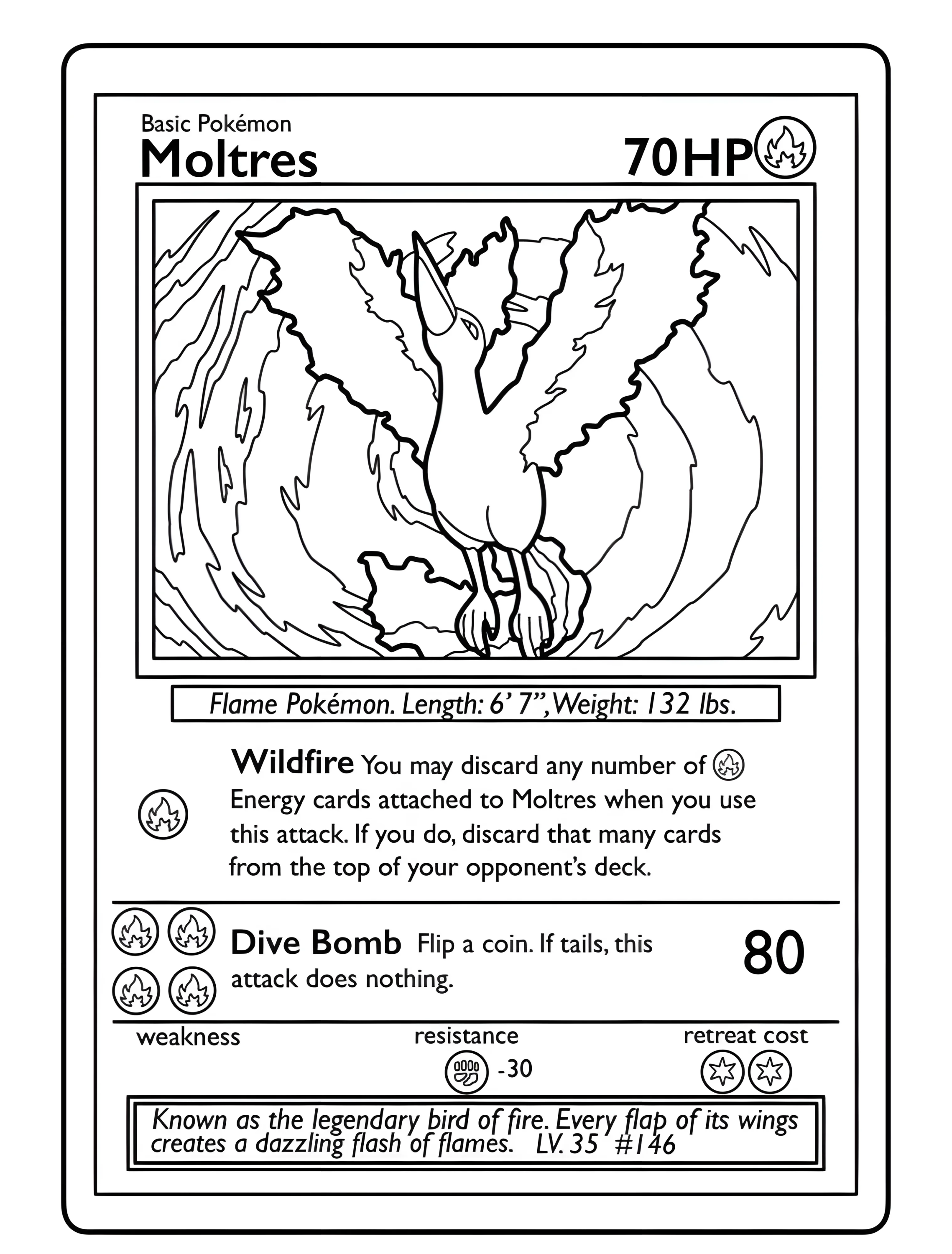 Яркий покемон Малтресс для детей №7319. Раскраски из игр. Карты Покемон (Pokemon Card).
