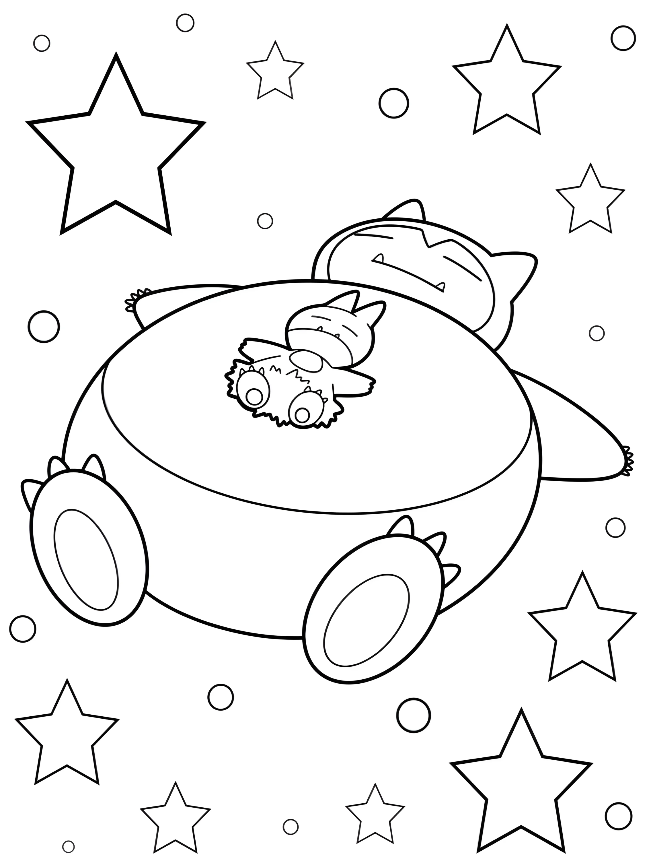 Милый Манчлакс спит на Снорлаксе №7717. Раскраски из игр. Снорлакс (Snorlax).