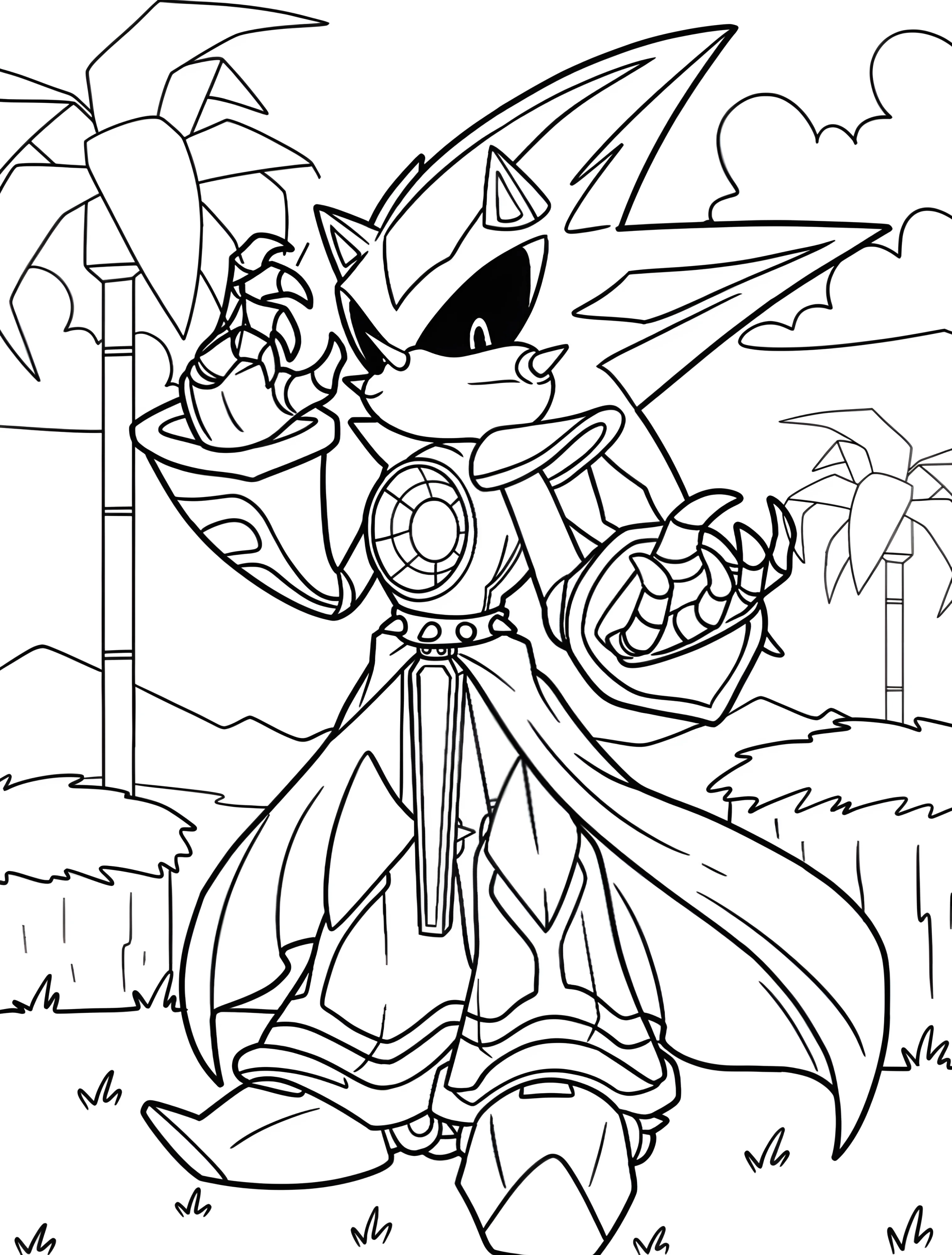 Металлический Соник на Острове Ангелов №7005. Раскраски из игр. Метал Соник (Metal Sonic).