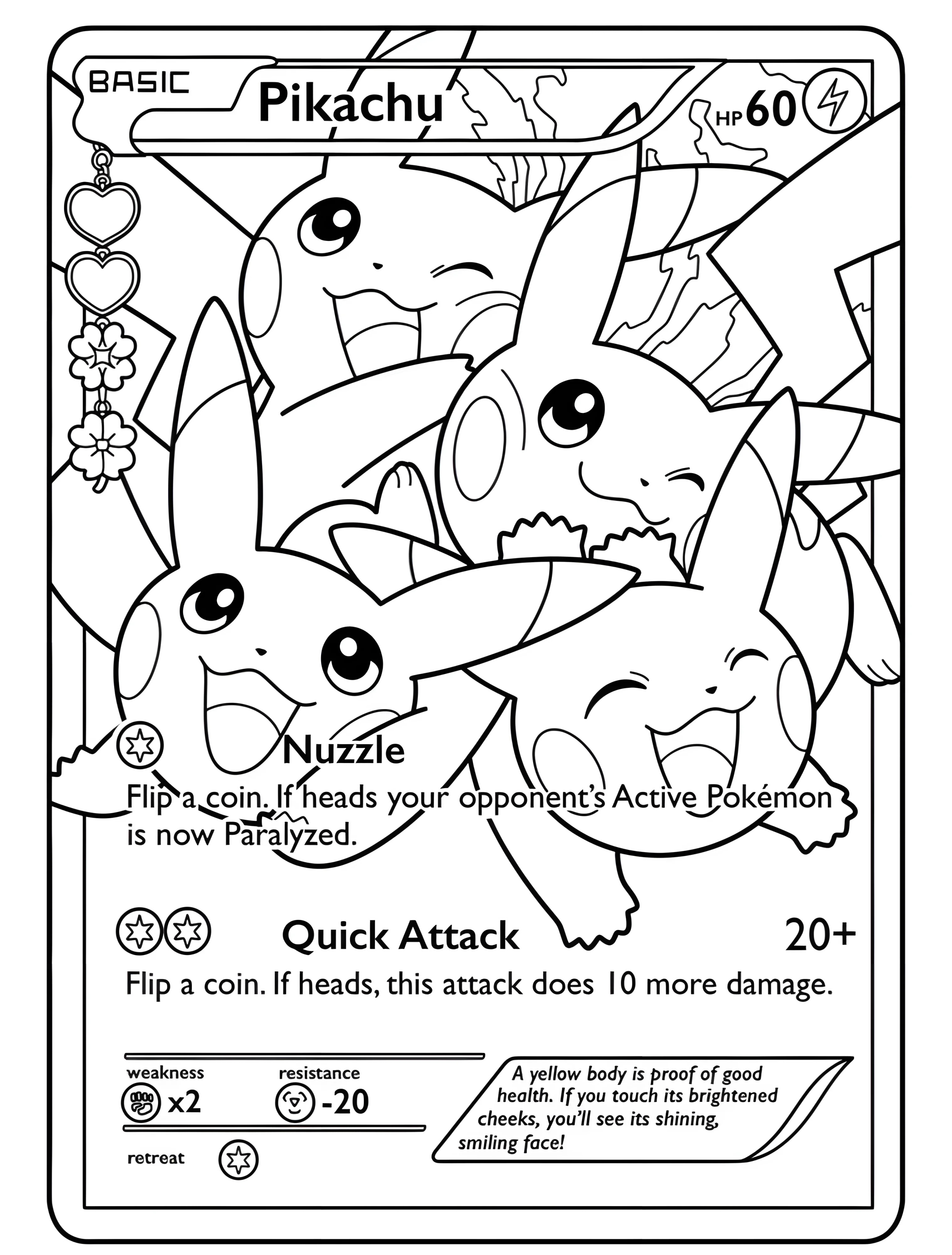 Весёлый Пикачу для детей №7320. Раскраски из игр. Карты Покемон (Pokemon Card).