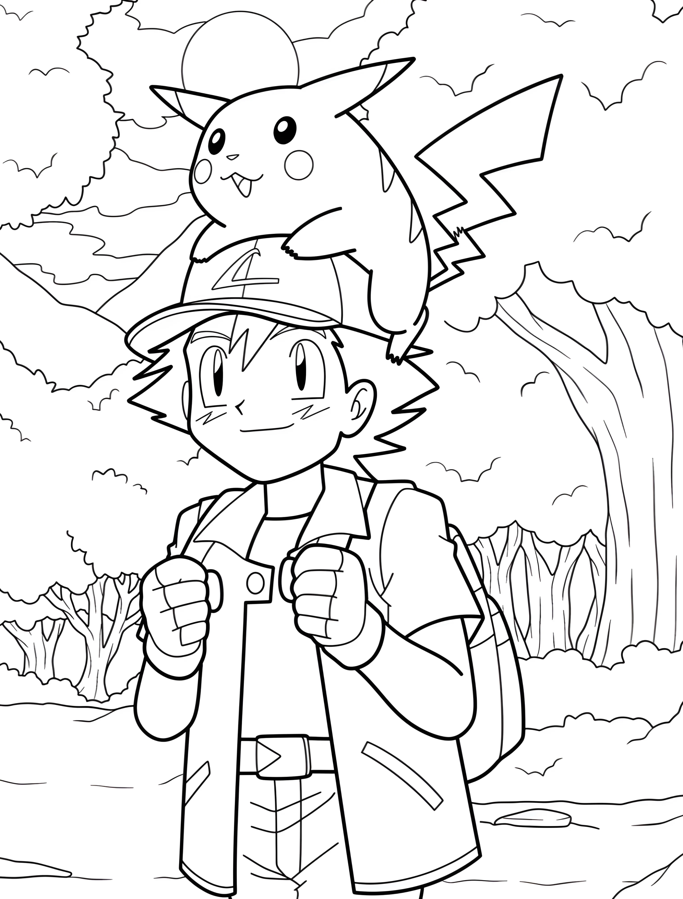 Пикачу и Эш Кетчум для детей №6083. Раскраски из игр. Эш Кетчум (Ash Ketchum).