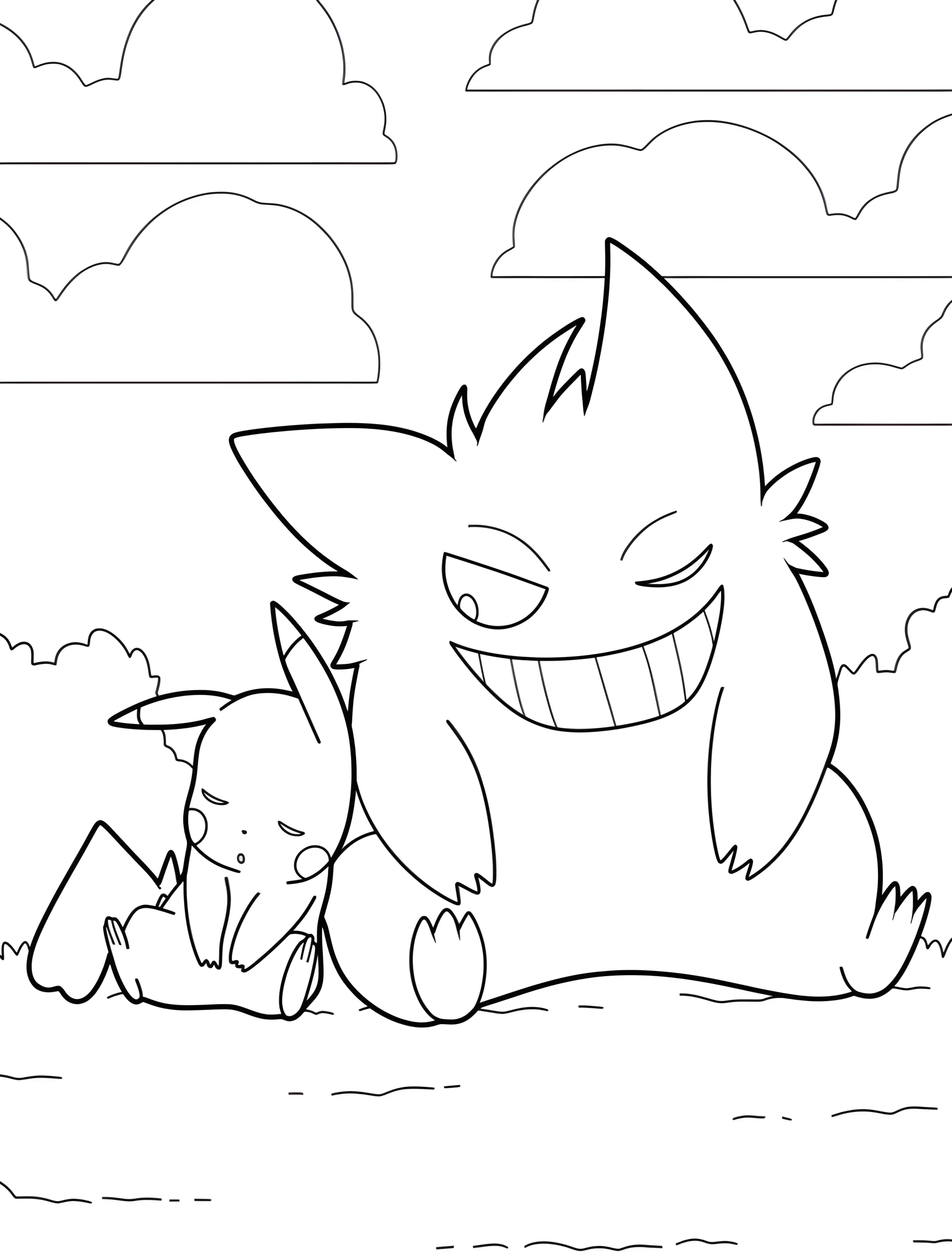 Милый Пикачу и Гengar для детей №6559. Раскраски из игр. Генгар (Gengar).