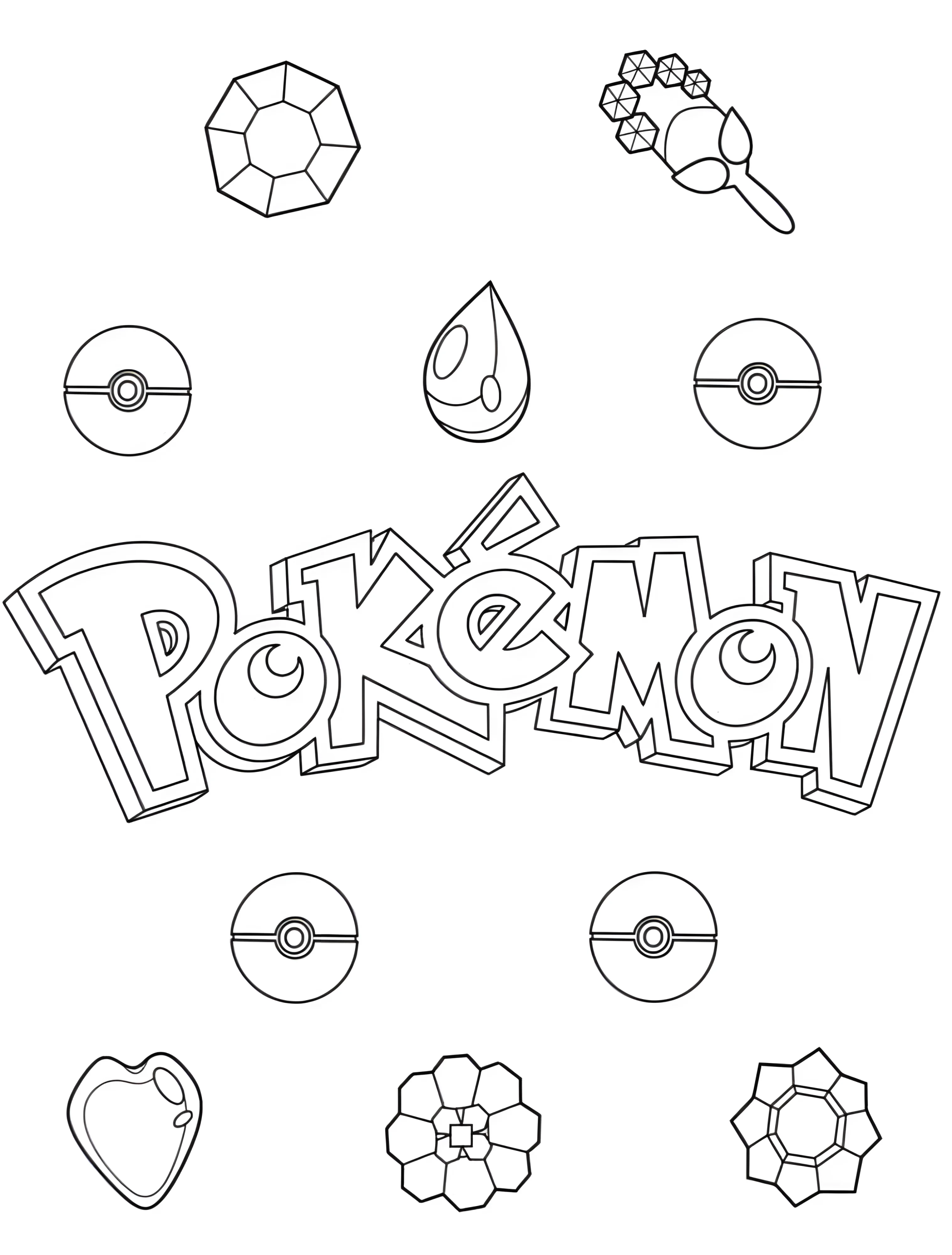 Логотип Pokemon с символами для детей №7412. Раскраски из игр. Покемон (Pokemon).