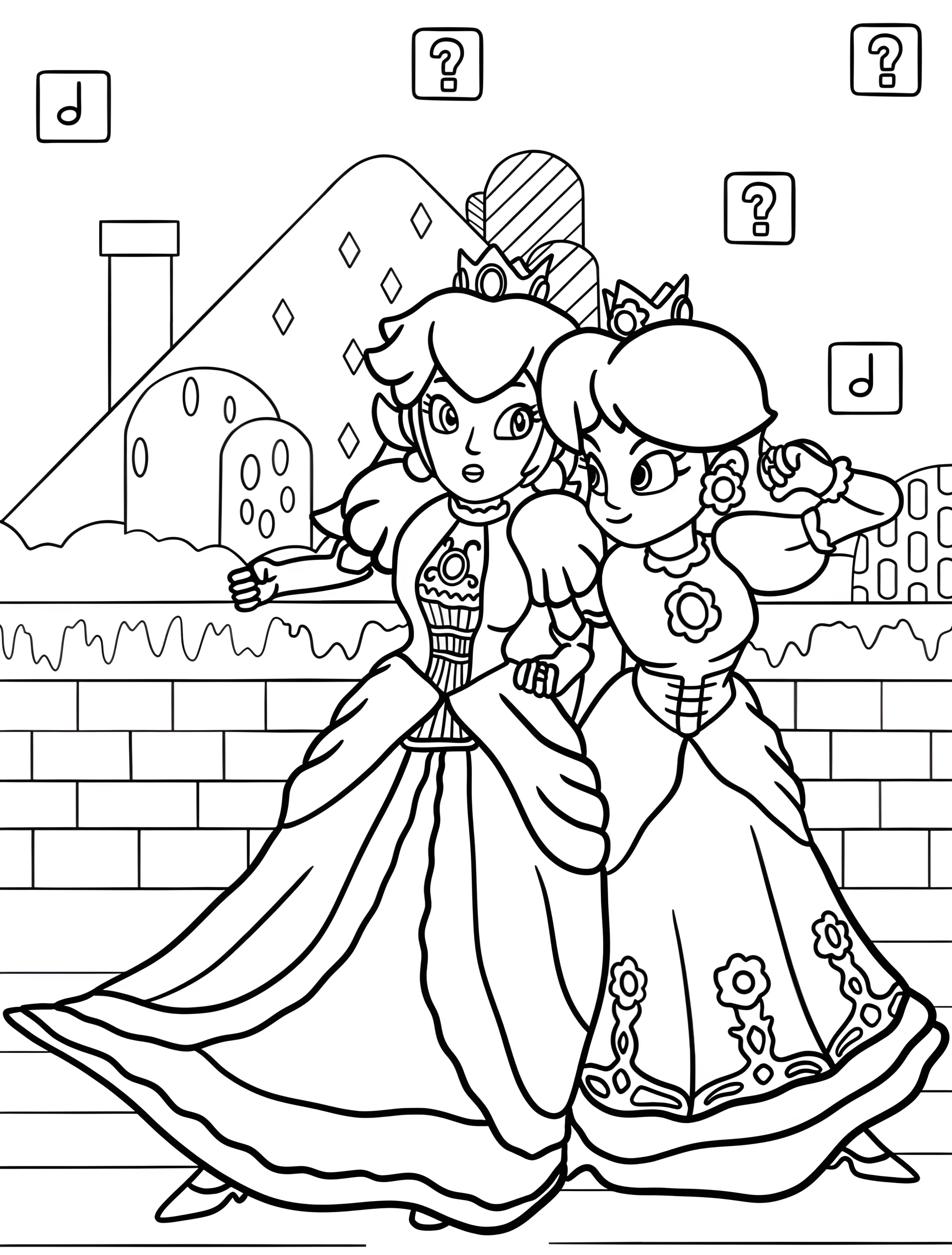 Принцесса Пич и Дейзи из Super Mario Bros №7479. Раскраски из игр. Принцесса Дейзи (Princess Daisy).