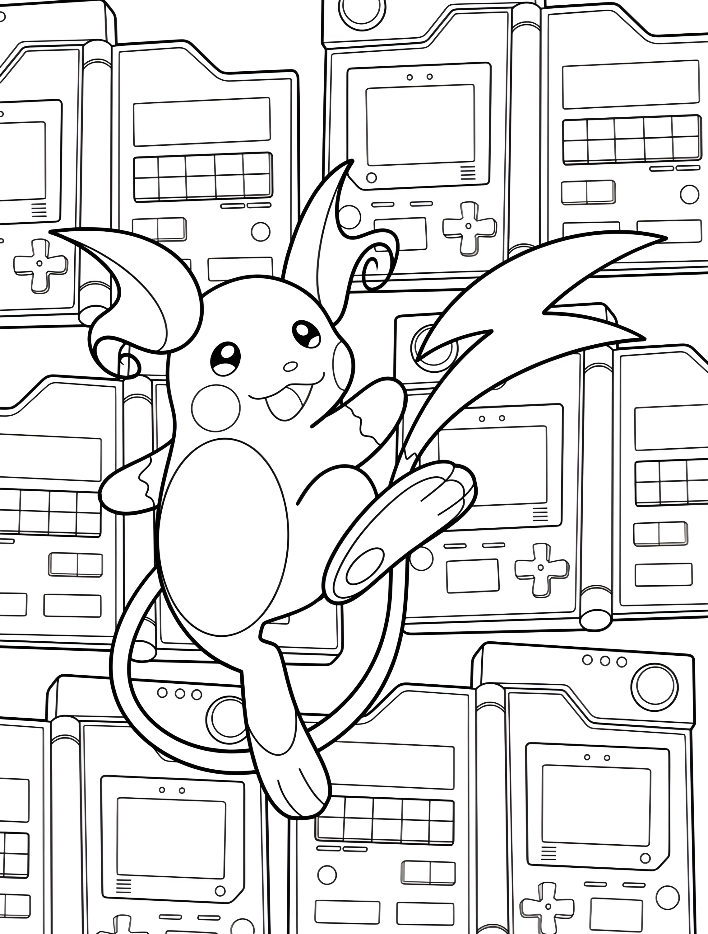 Райчу и игровые приставки для детей №7520. Раскраски из игр. Райчу (Raichu).