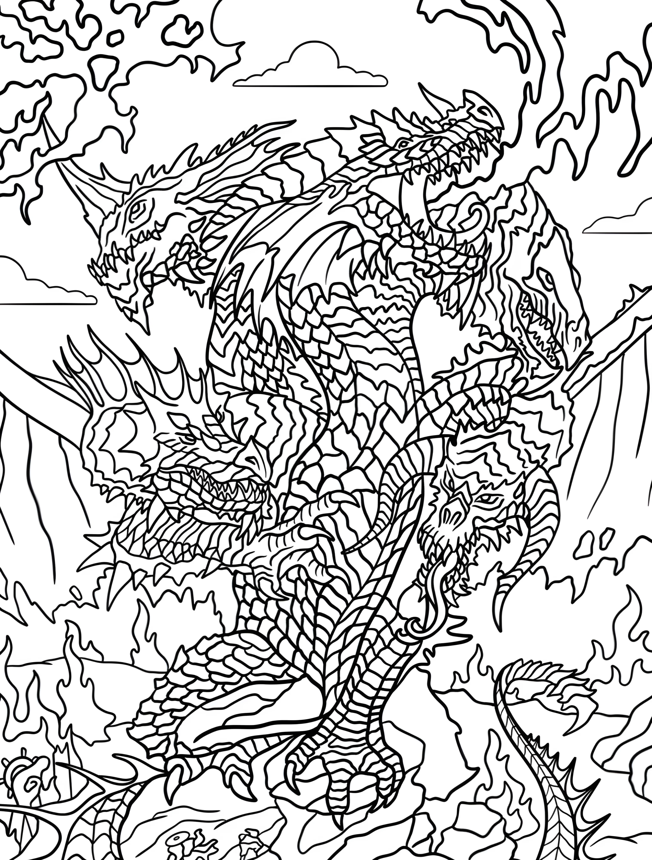 Дракон Тиамат из Дungeons And Dragons №6335. Раскраски из игр. Подземелья и Драконы (Dungeons & Dragons).