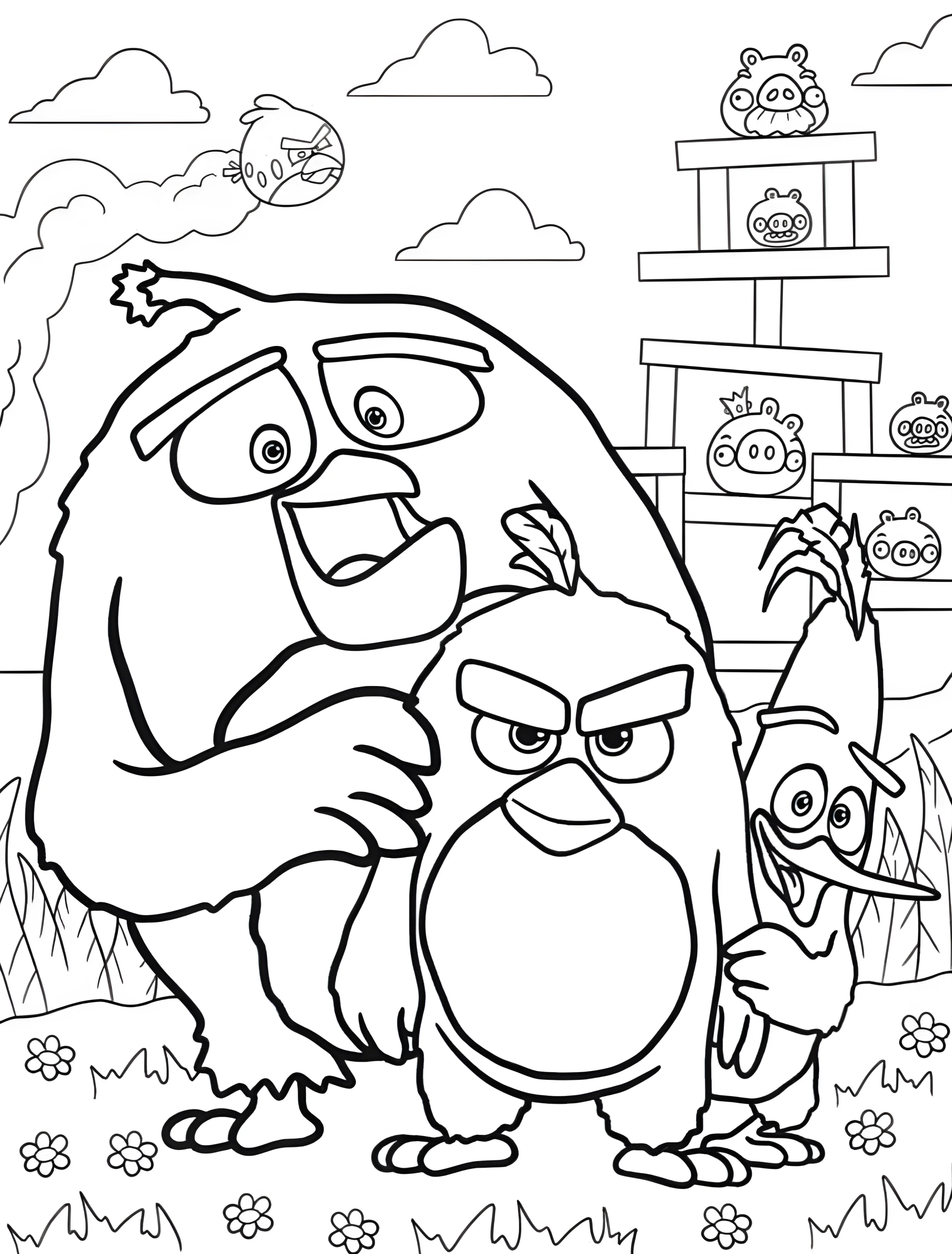 Веселые Angry Birds для малышей №6020. Раскраски из игр. Злые птички (Angry Birds).