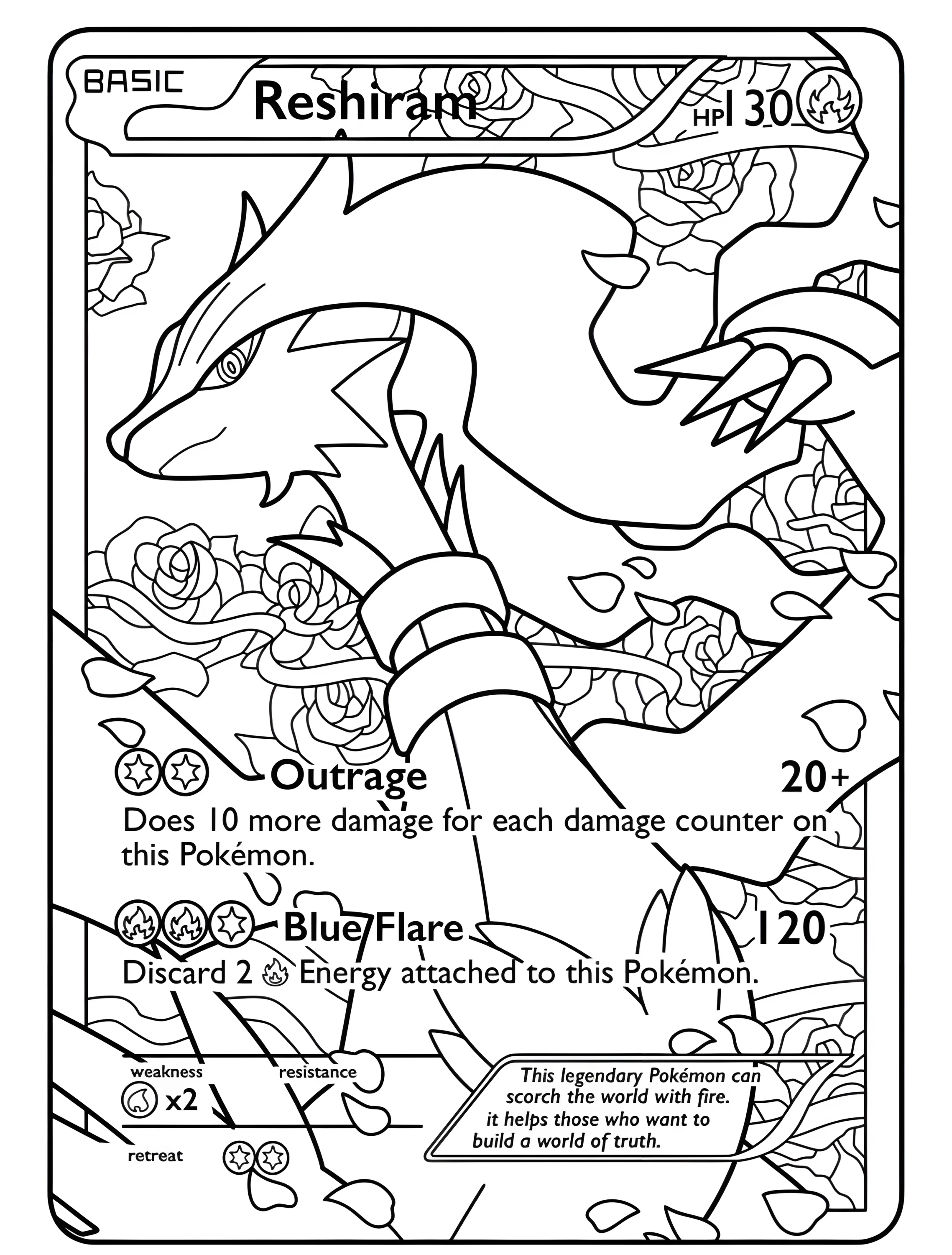 Покемон Реширам для детей №7324. Раскраски из игр. Карты Покемон (Pokemon Card).