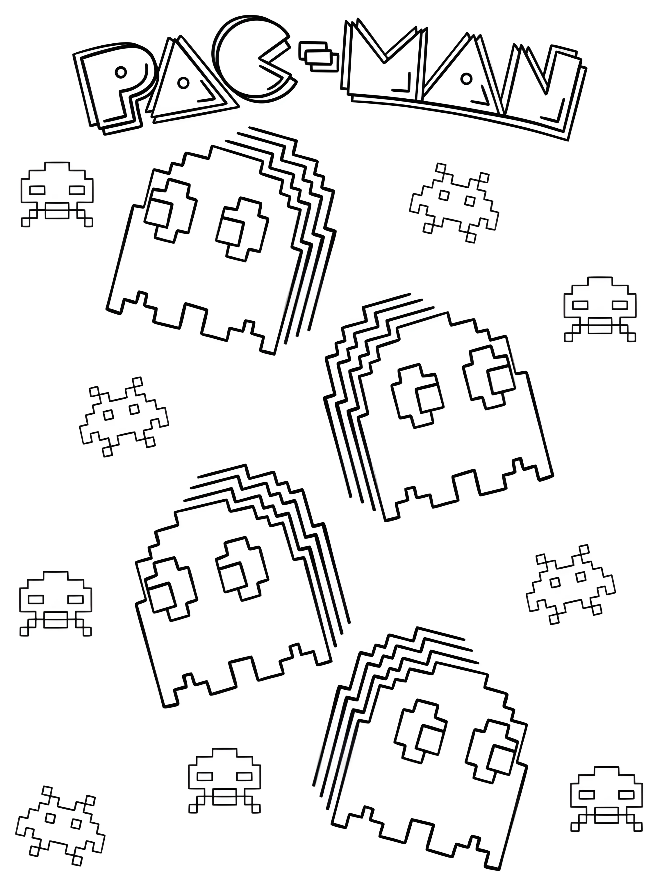 Веселые привидения Пака-мана для детей №7176. Раскраски из игр. Пакман (Pac-Man).