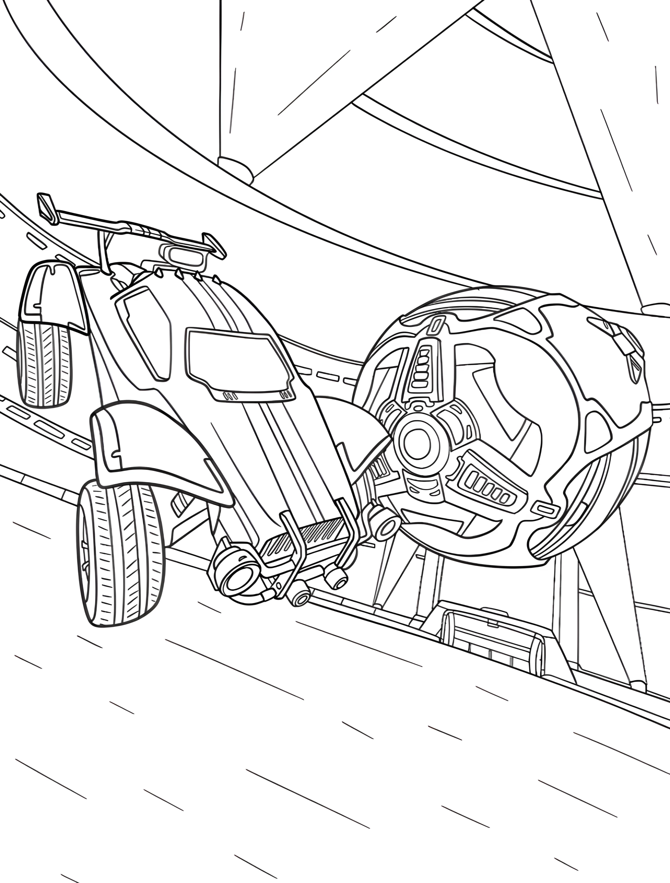 Гоночная машина Rocket League в воздухе №7617. Раскраски из игр. Рокет Лига (Rocket League).