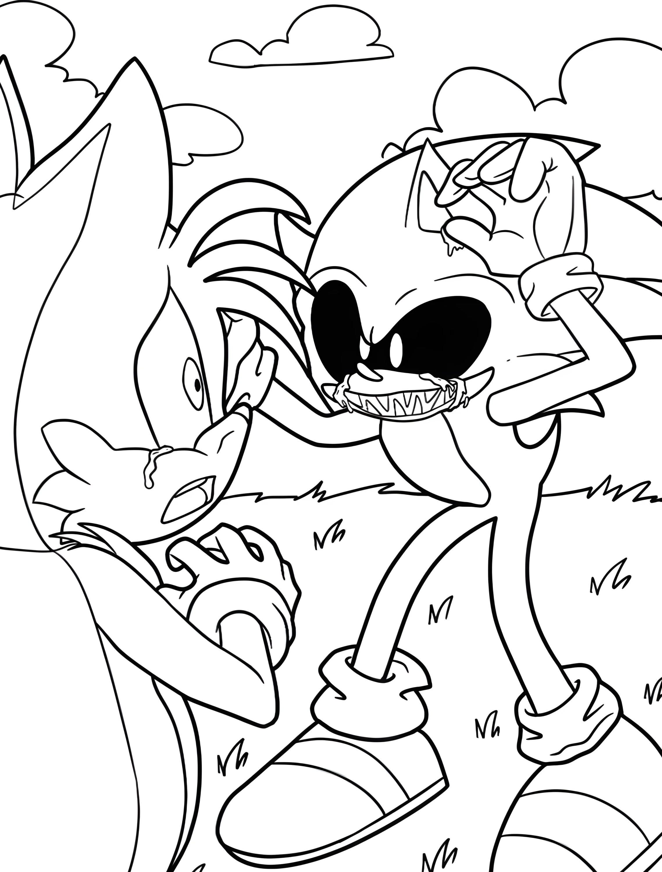 Соник Екс и испуганный Тейлз №7807. Раскраски из игр. Соник Икс (Sonic EXE).