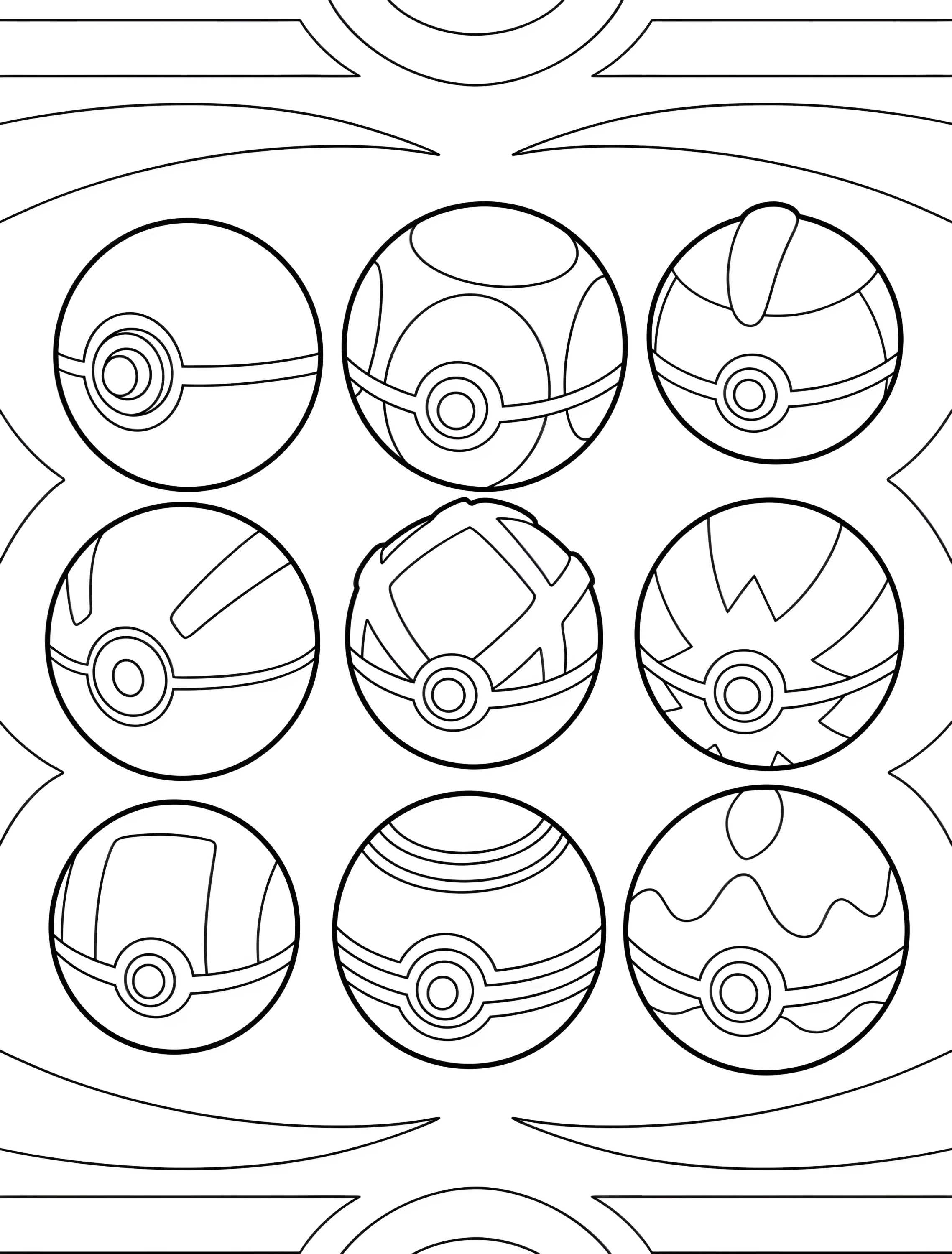 Разные виды покеболов для творчества №7287. Раскраски из игр. Покебол (Pokeball).