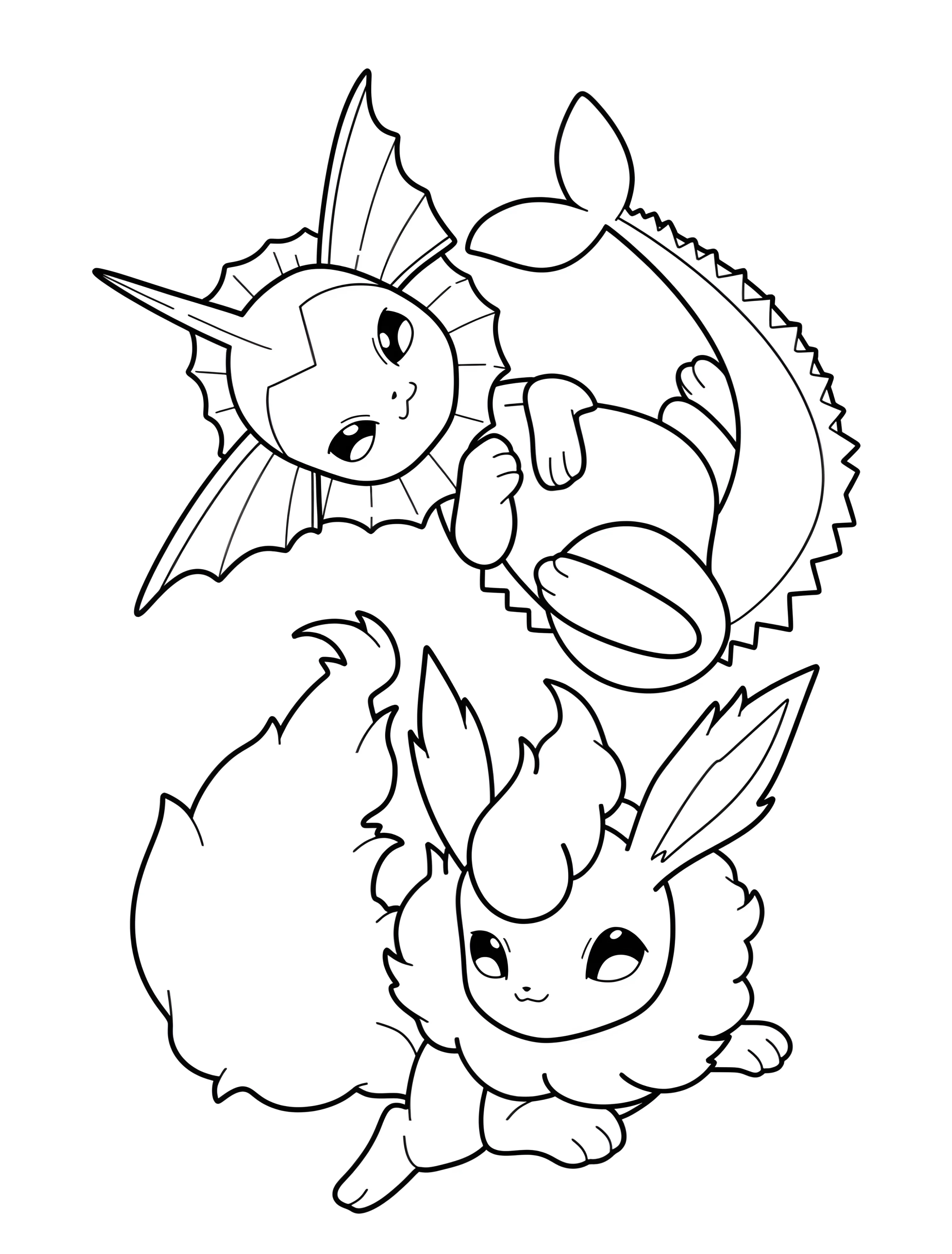 Покемоны Vaporeon и Flareon для детей №8144. Раскраски из игр. Вапореон (Vaporeon).