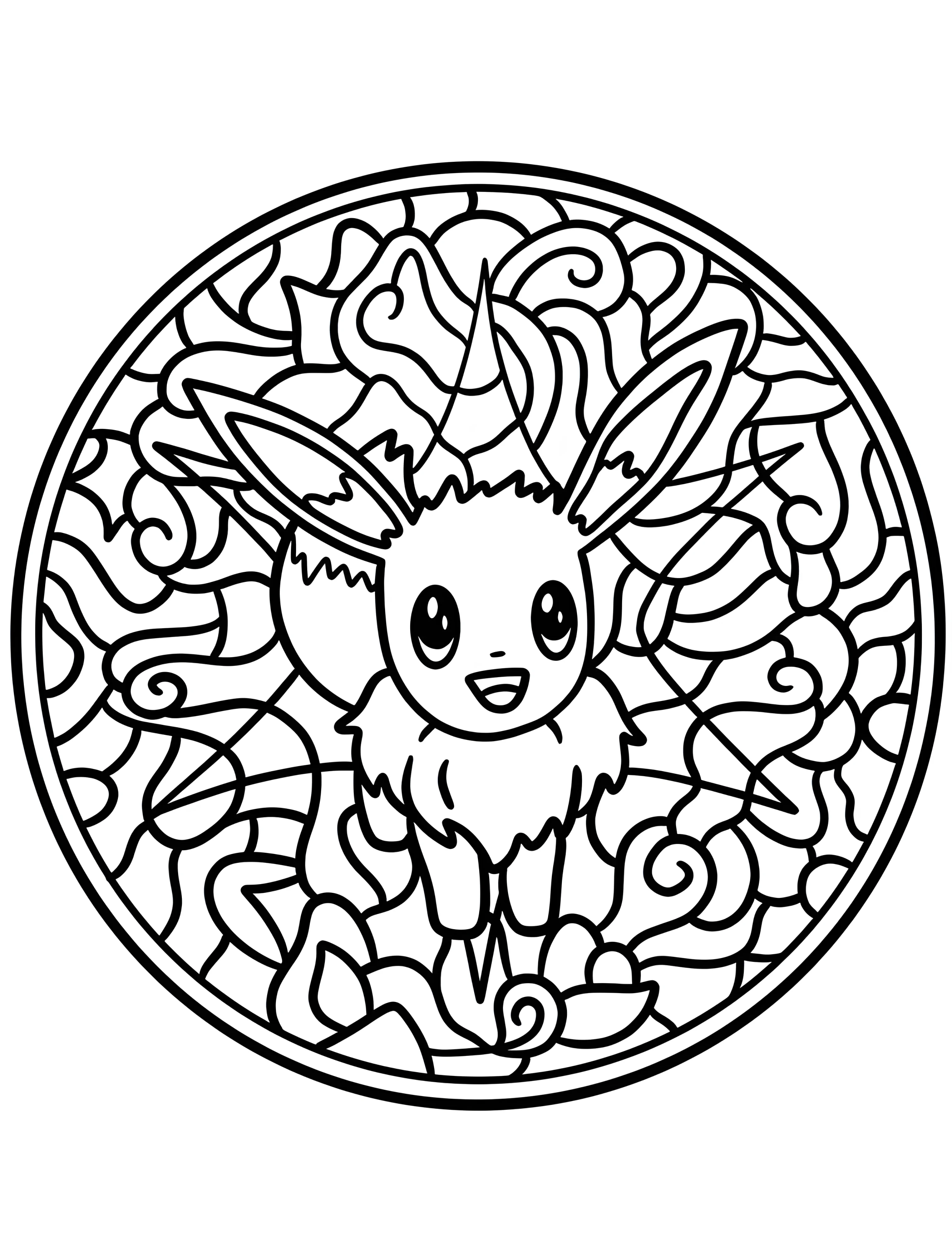 Милый покемон Иви в мандале для детей №7419. Раскраски из игр. Покемон (Pokemon).