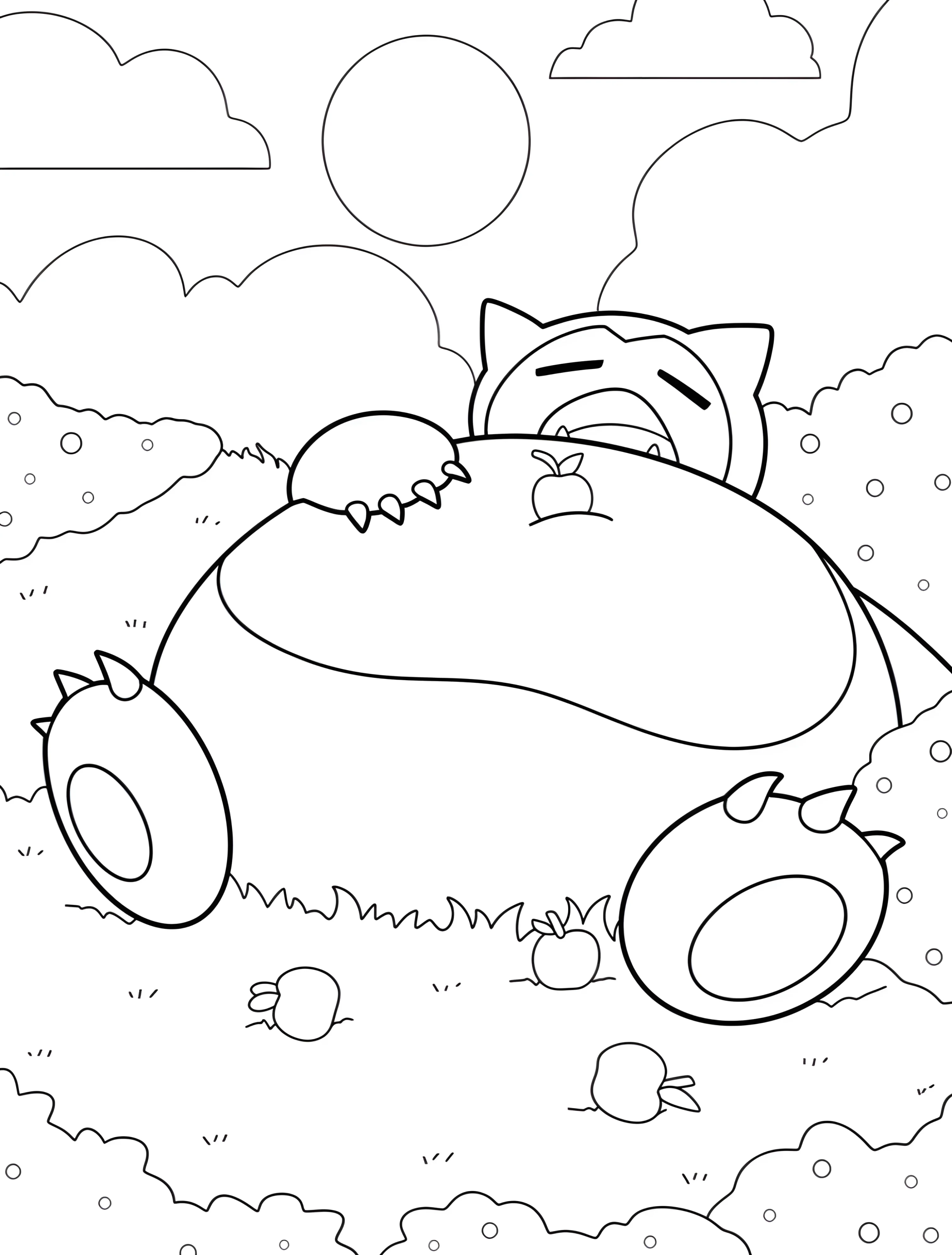 Спящий Снорлакс на траве для детей №7720. Раскраски из игр. Снорлакс (Snorlax).