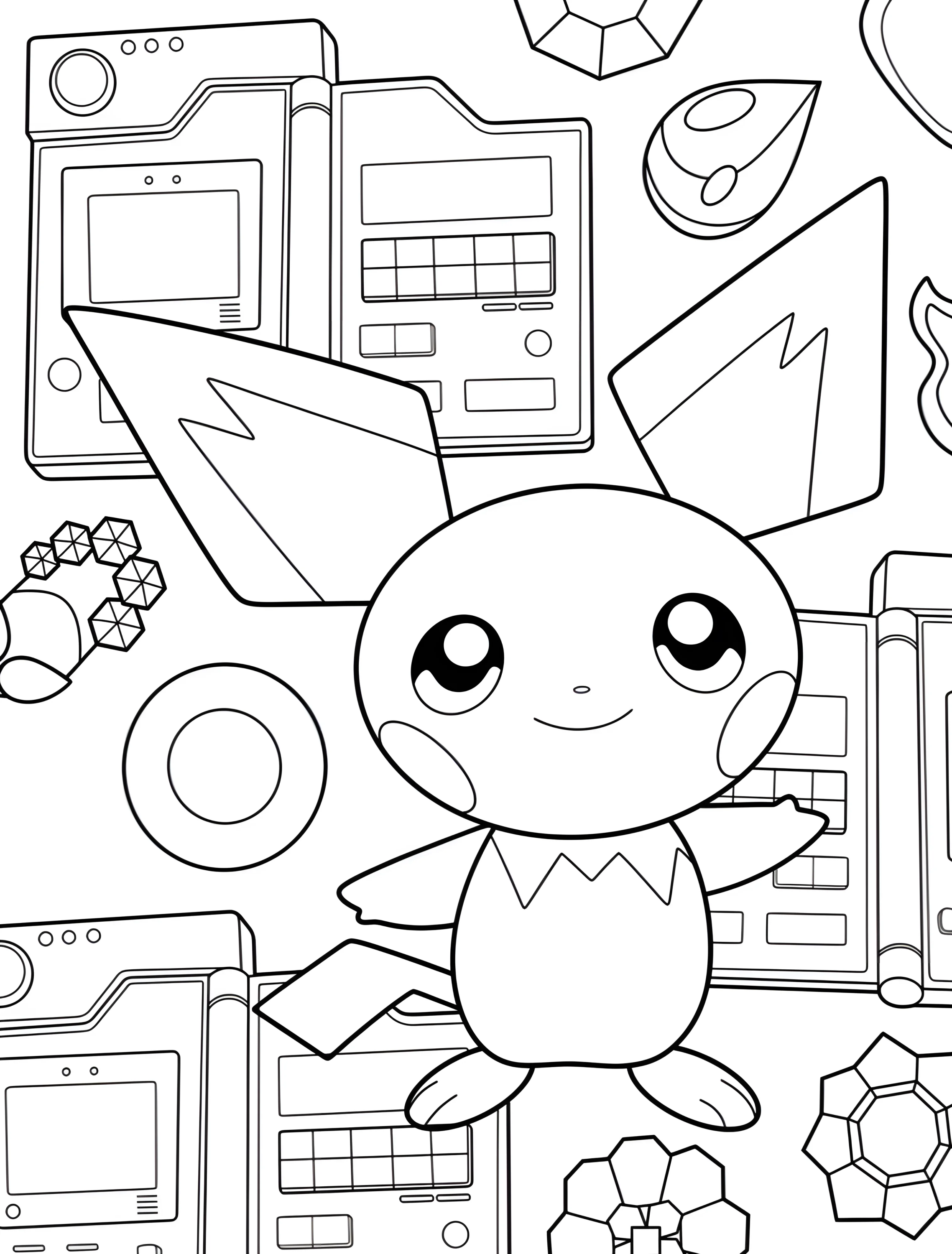 Веселый Пичу с игровой приставкой №7198. Раскраски из игр. Пичу (Pichu).