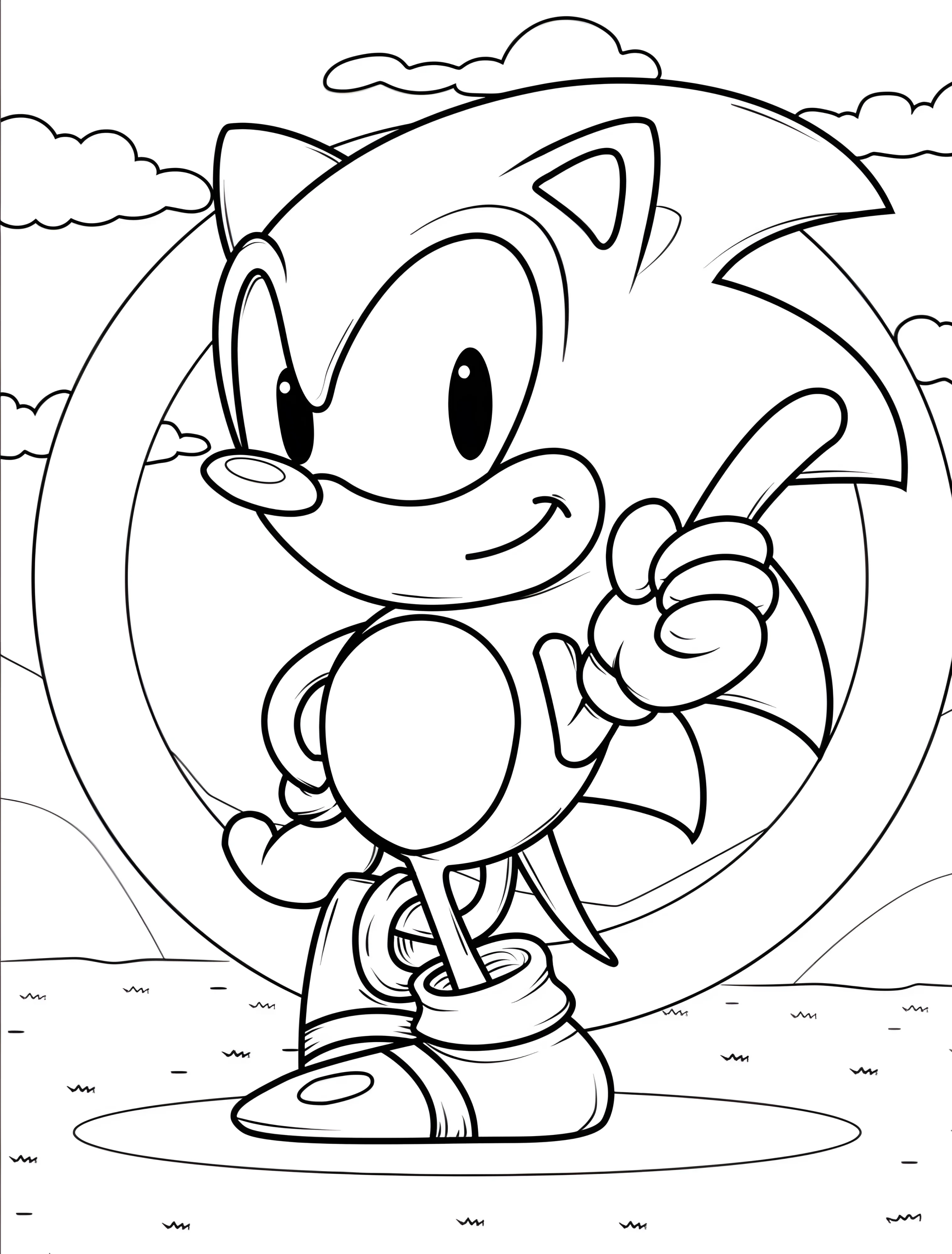Весёлый Соник для детей №7777. Раскраски из игр. Соник (Sonic).