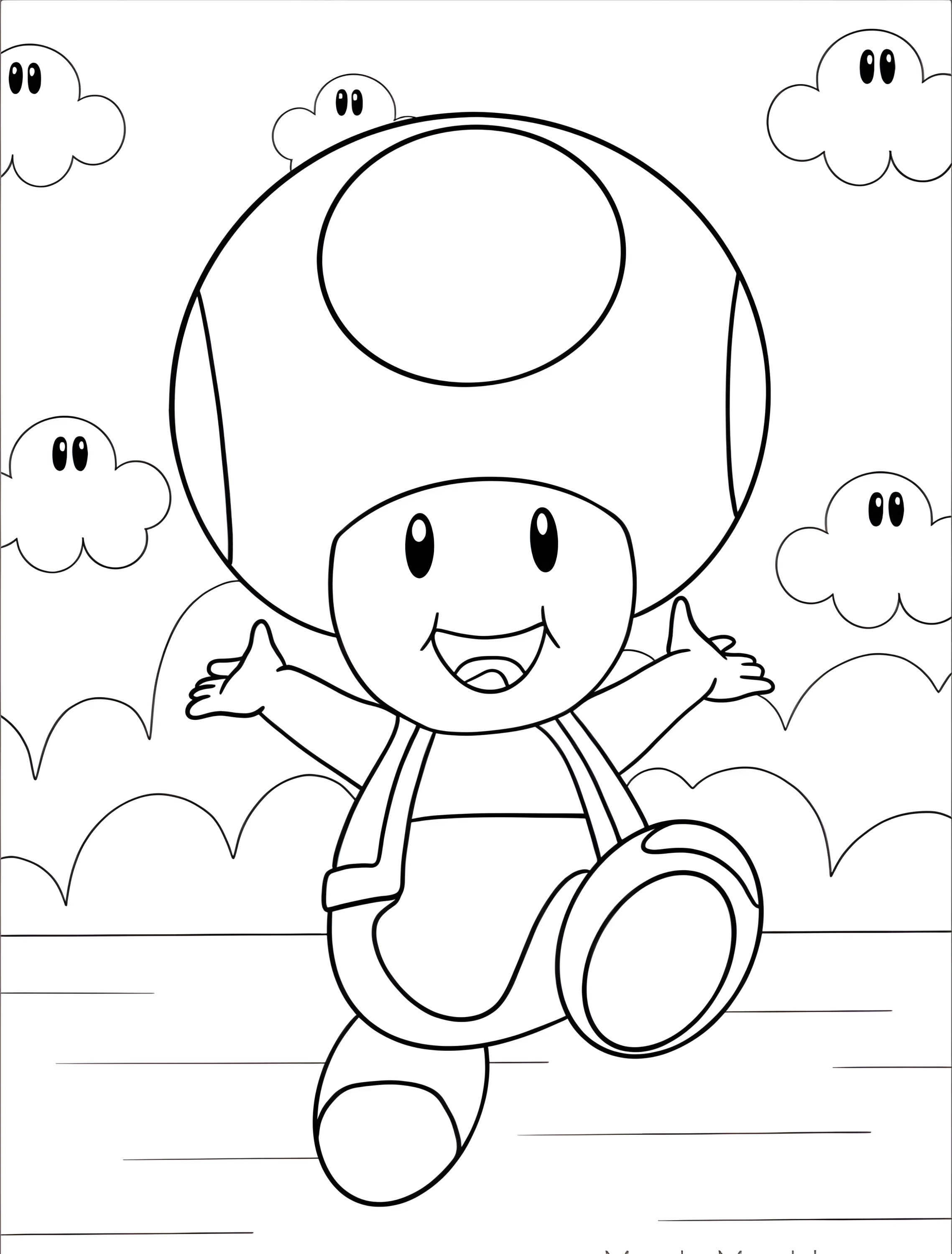Весёлый Тоад из Super Mario Land №8079. Раскраски из игр. Тоад (Toad).