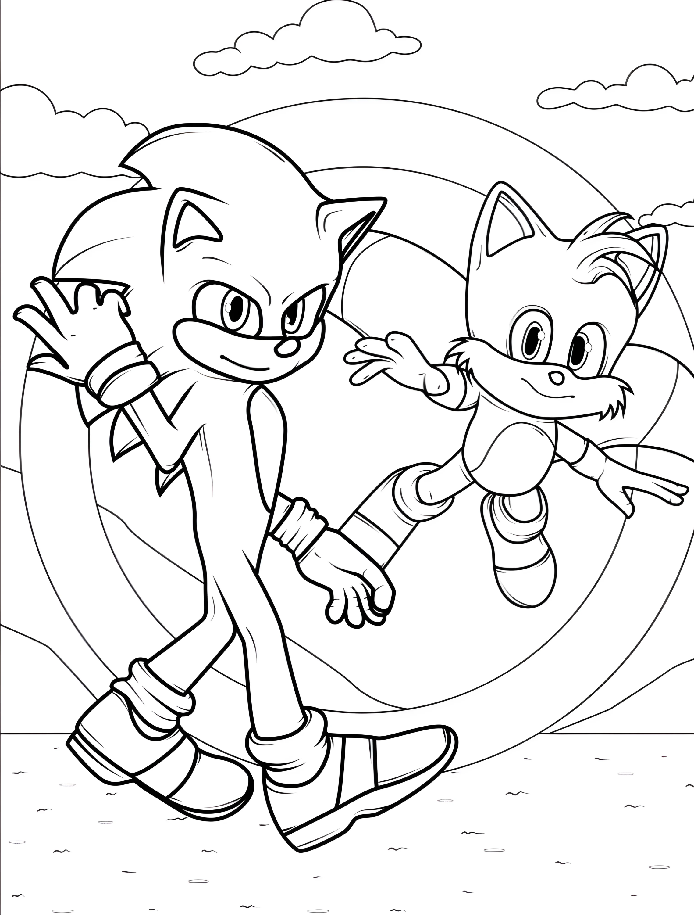 Соник и Тейлз для раскрашивания №7783. Раскраски из игр. Соник (Sonic).