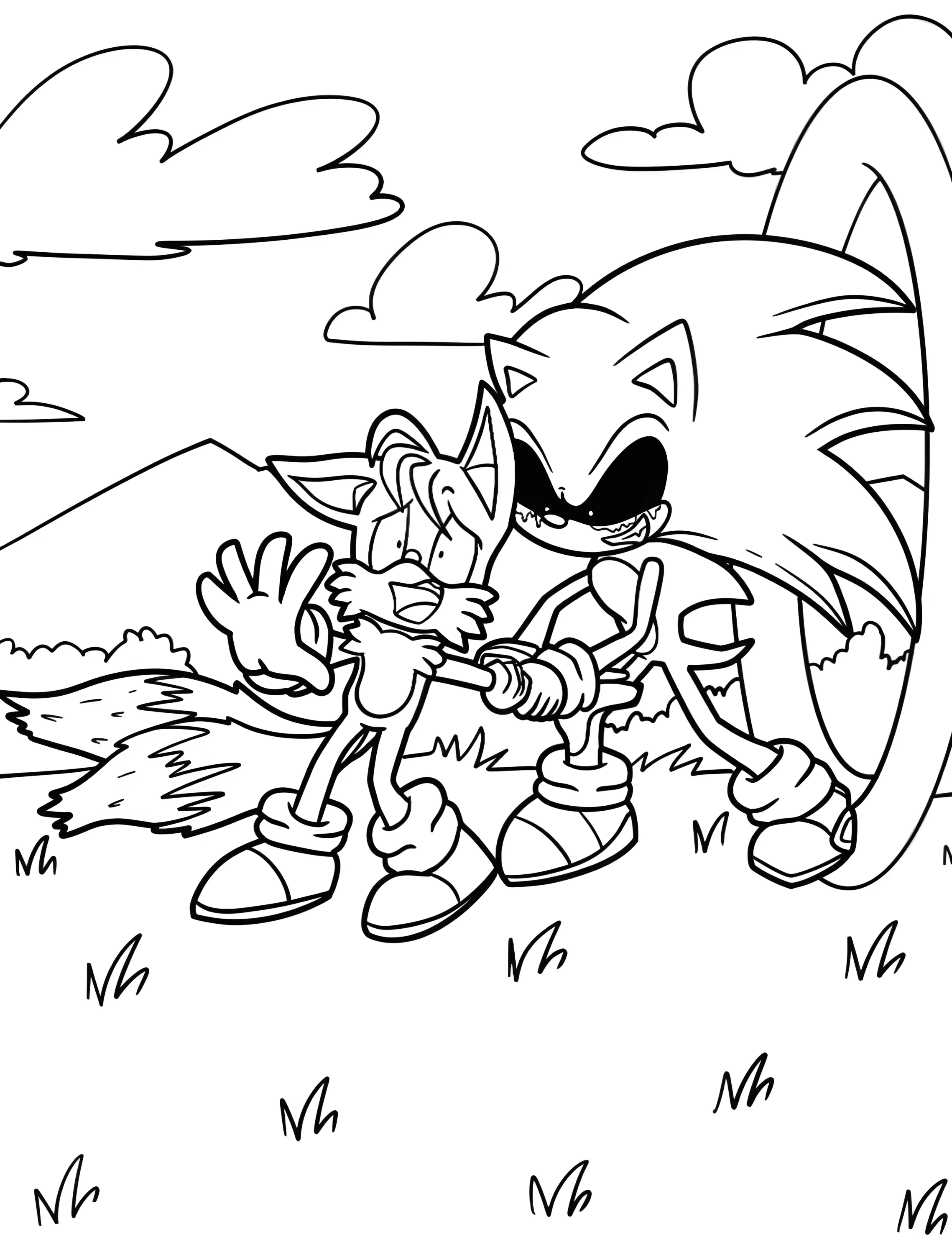 Соник Экс и Тейлз для детей №7810. Раскраски из игр. Соник Икс (Sonic EXE).