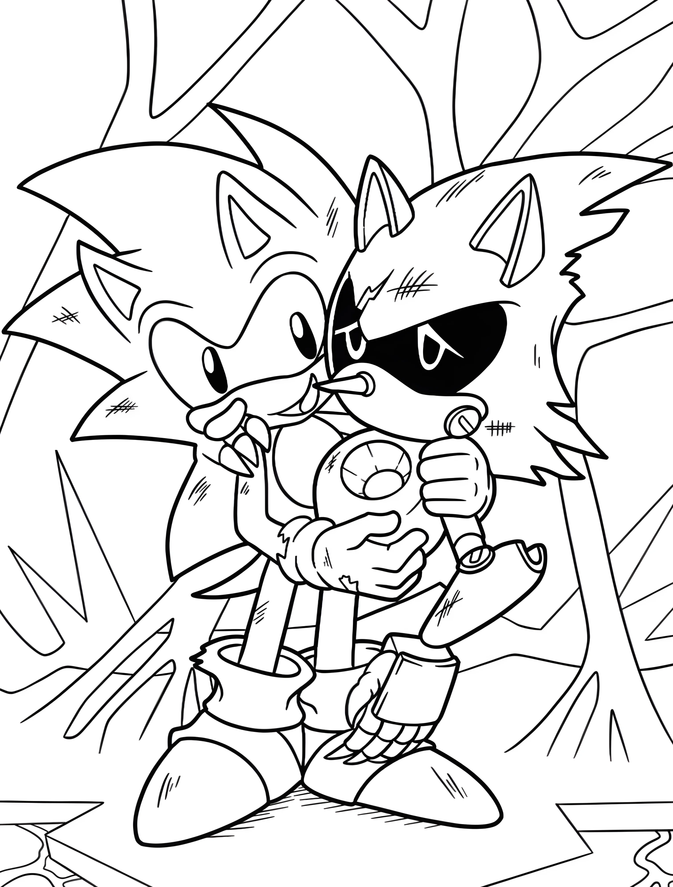 Сонник Соник в бою для детей №7011. Раскраски из игр. Метал Соник (Metal Sonic).