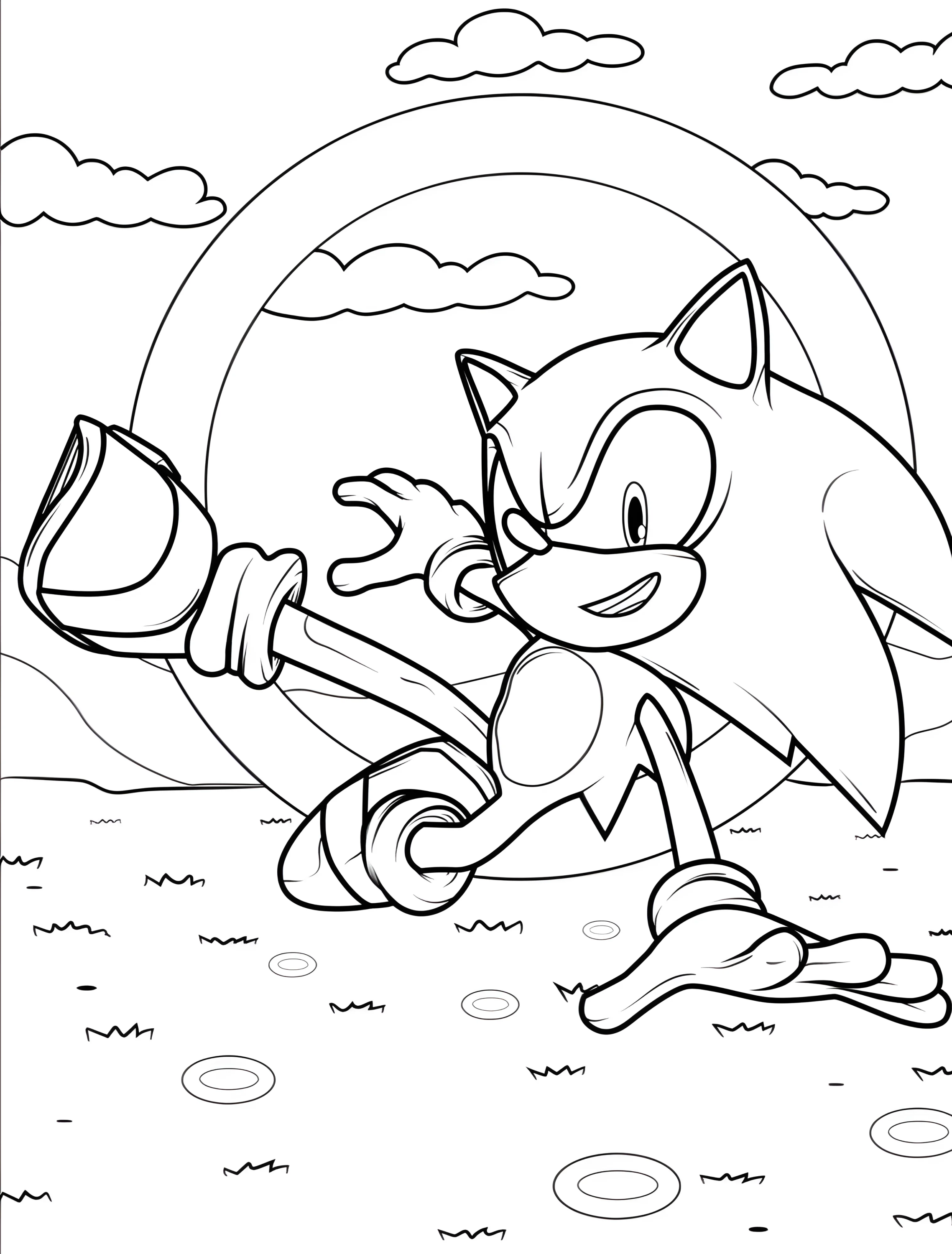 Соник прыгает через кольцо для детей №7786. Раскраски из игр. Соник (Sonic).