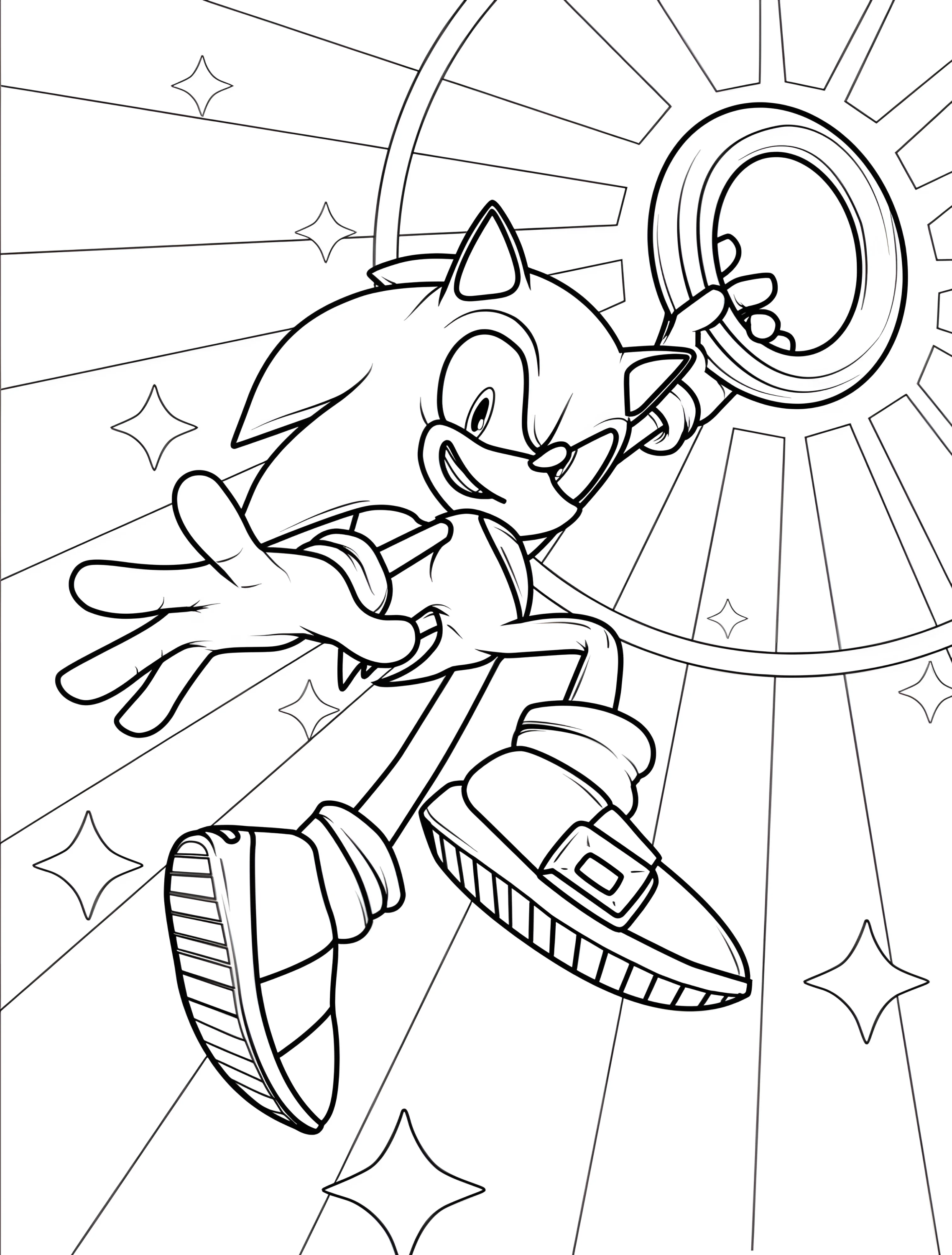 Соник прыгает в воздухе с кольцом №7787. Раскраски из игр. Соник (Sonic).