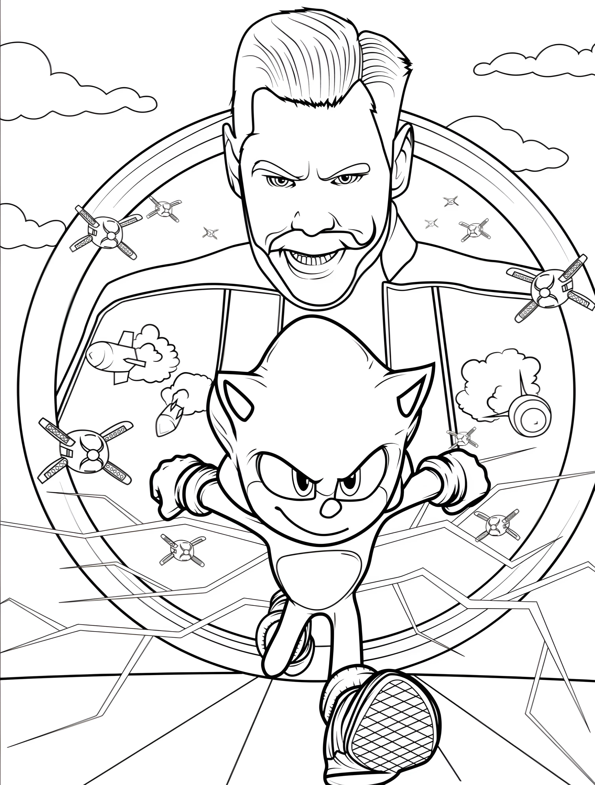 Соник и киногерой для раскрашивания №7789. Раскраски из игр. Соник (Sonic).