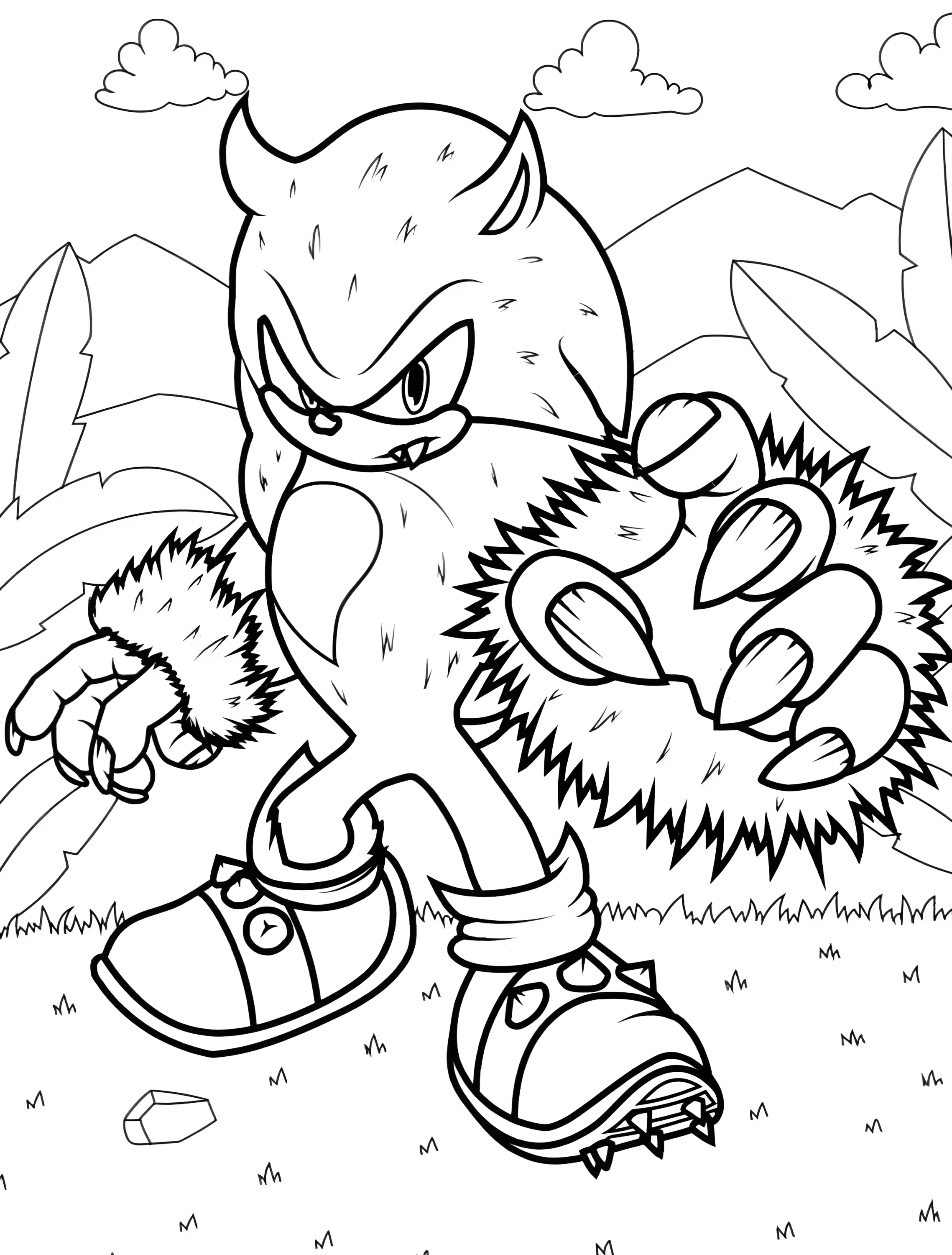 Соник Еж в боевой позе для детей №7792. Раскраски из игр. Соник (Sonic).
