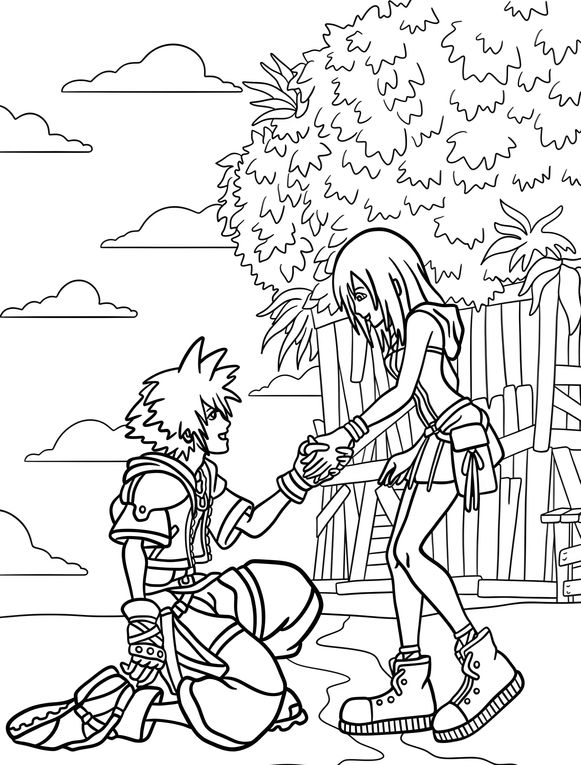 Сора и Кайри для детей №6723. Раскраски из игр. Королевство Сердец (Kingdom Hearts).