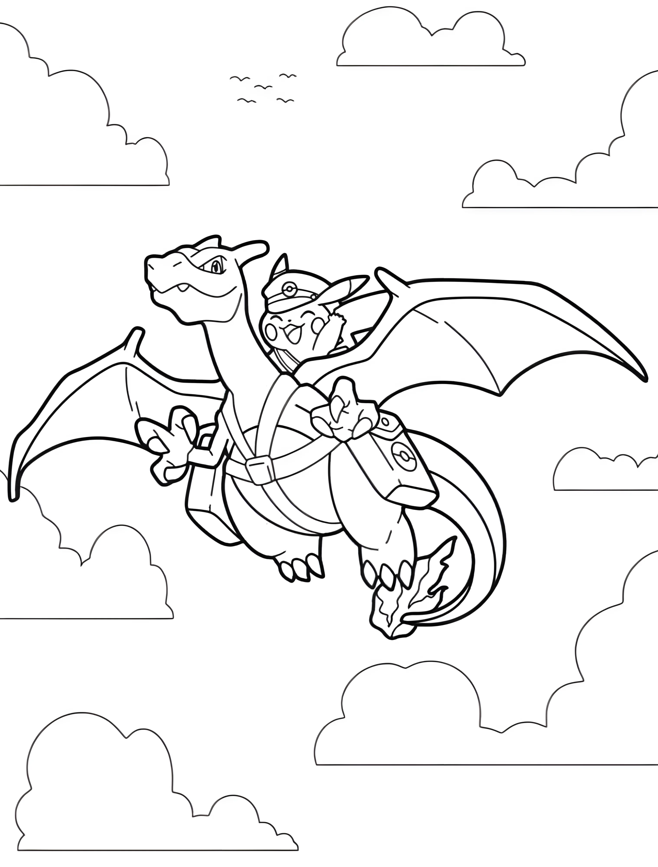 Дракон с Пикачу для детей №6222. Раскраски из игр. Чаризард (Charizard).