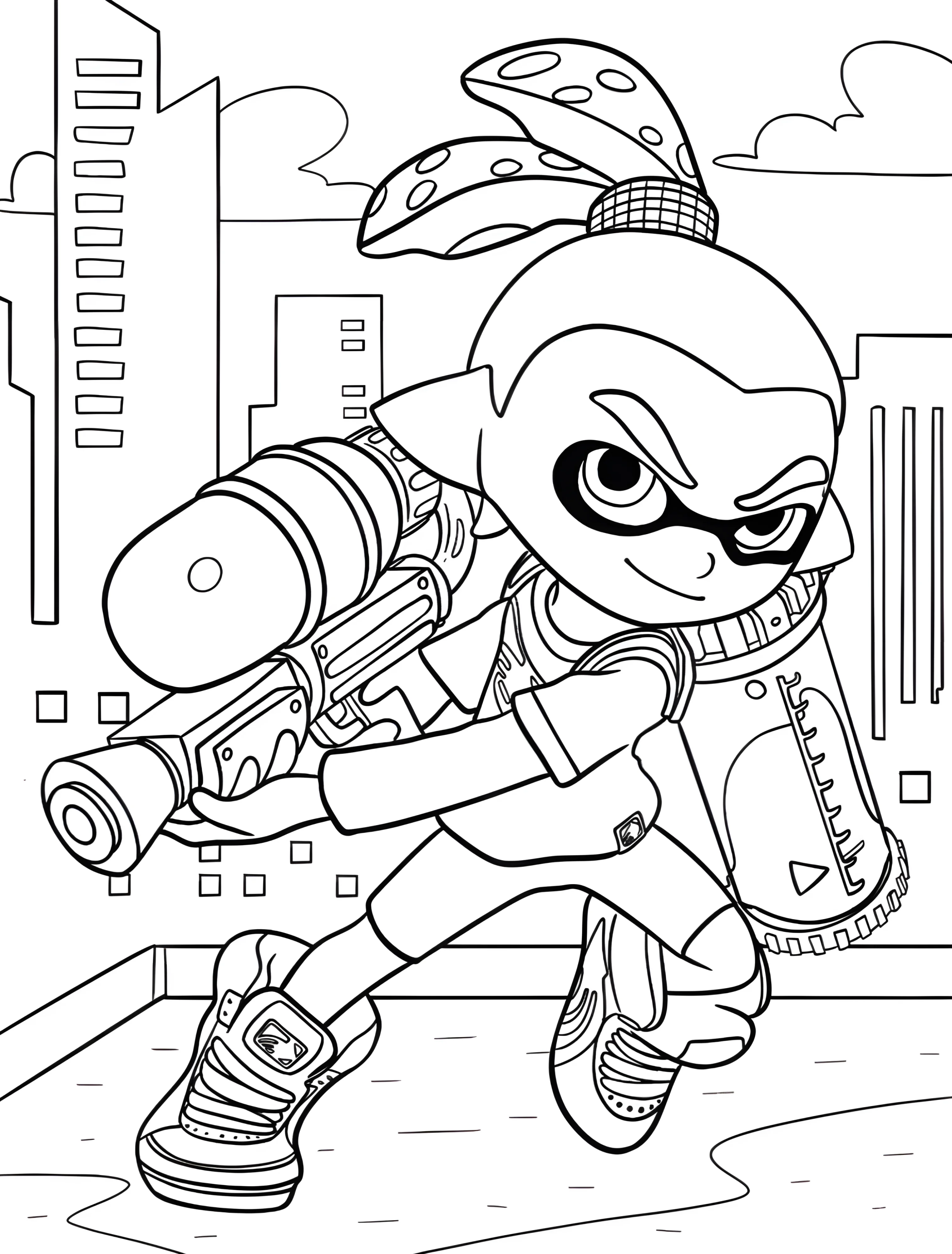 Персонаж Splatoon с оружием для детей №7981. Раскраски из игр. Супер Смэш Брос (Super Smash Bros).