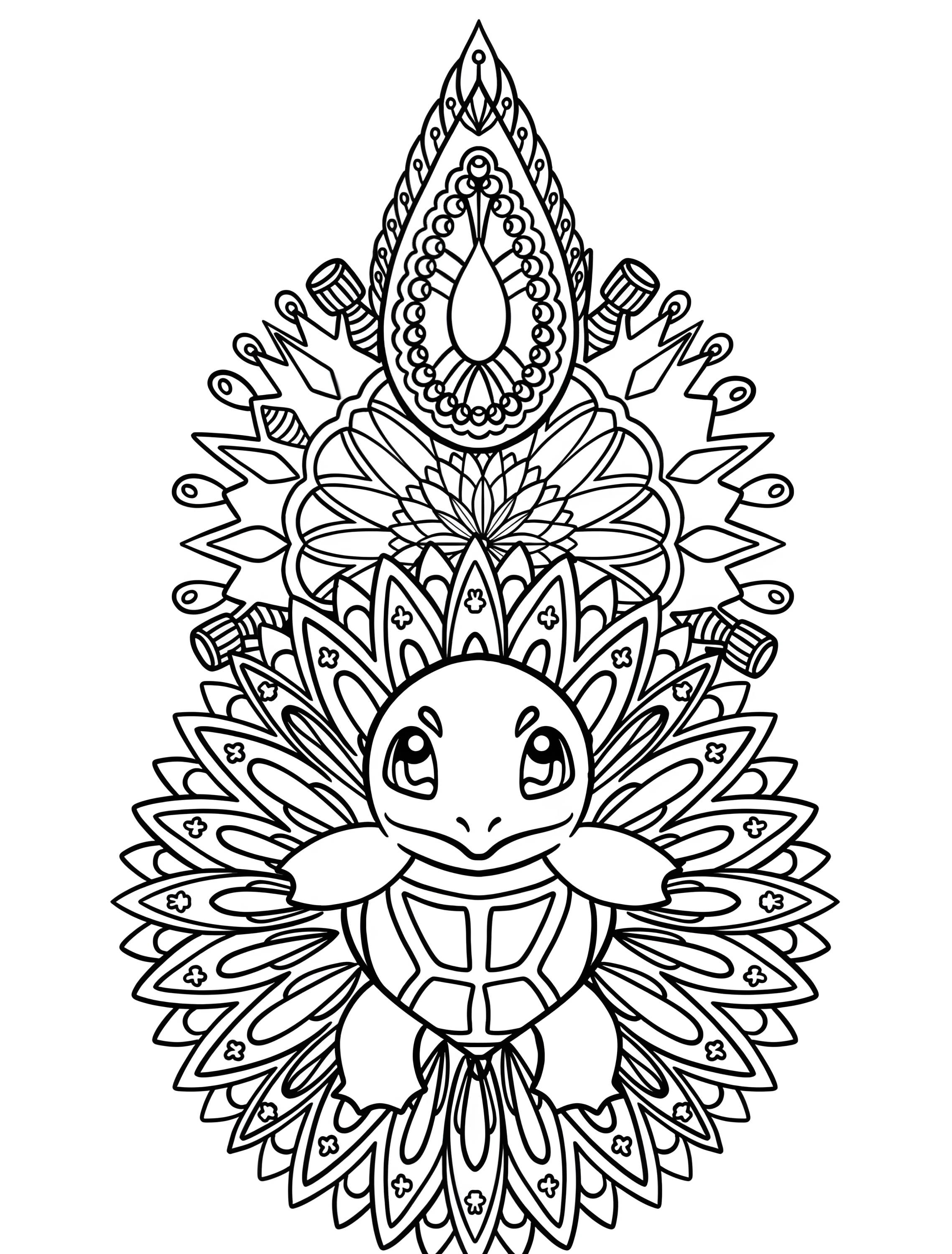 Милый Сквиртл в мандале для детей №7426. Раскраски из игр. Покемон (Pokemon).