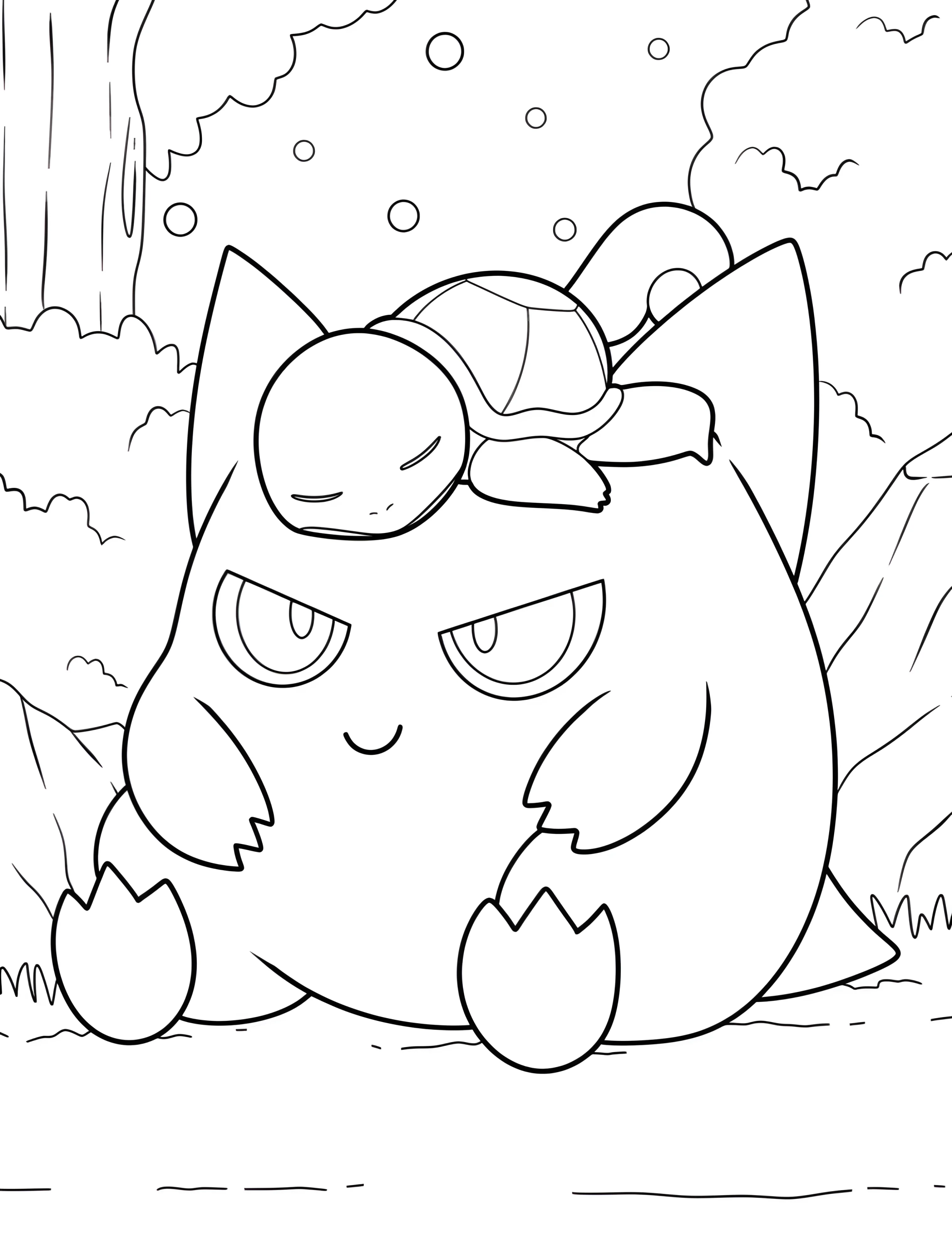 Забавный Генгар спит под Сквиртлом №6562. Раскраски из игр. Генгар (Gengar).