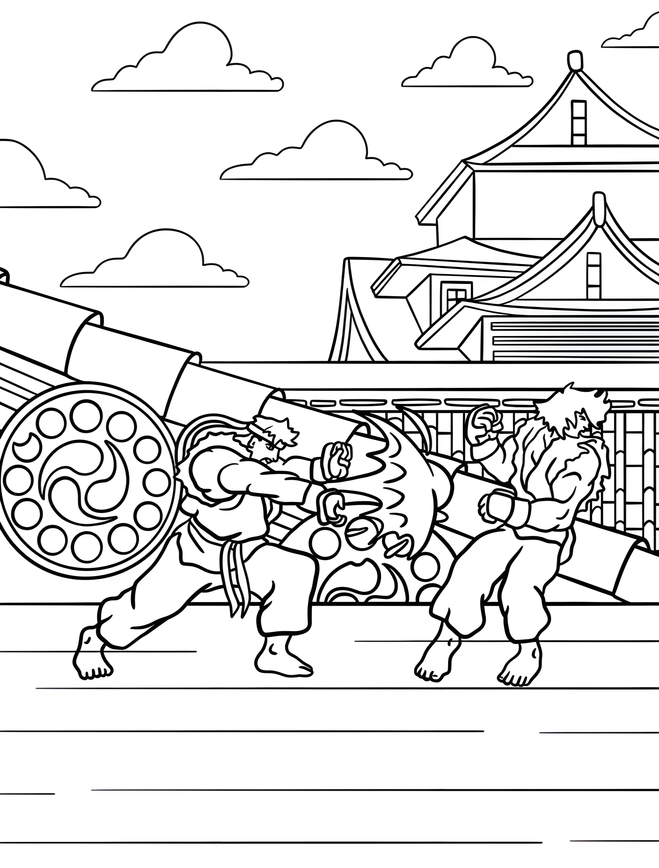 Бой между Рю и Кеном для детей №7942. Раскраски из игр. Стрит Файтер (Street Fighter).