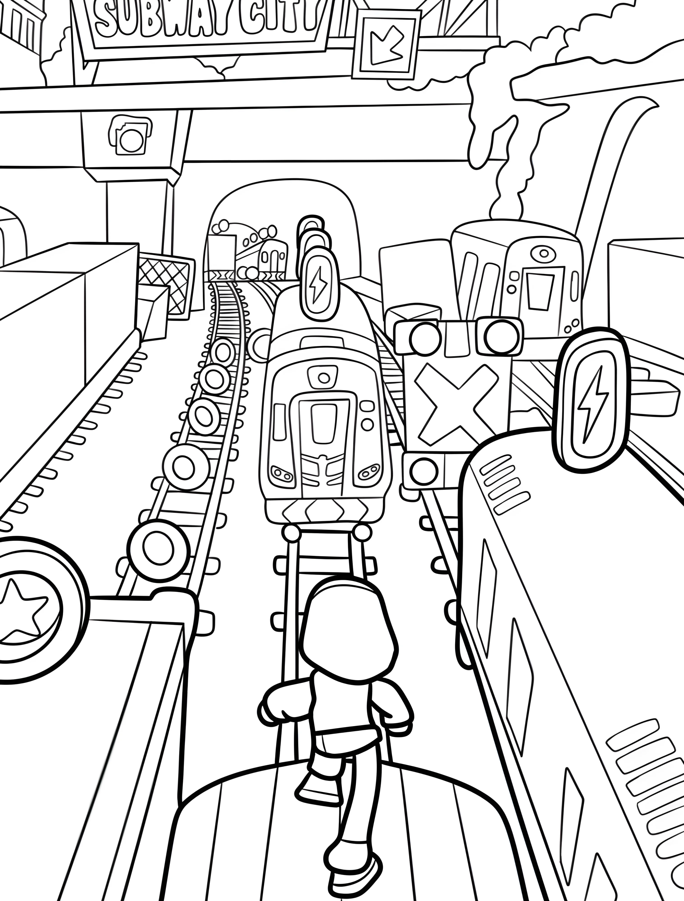 Серфер в поезде для детей №7958. Раскраски из игр. Сабвей Серферы (Subway Surfers).