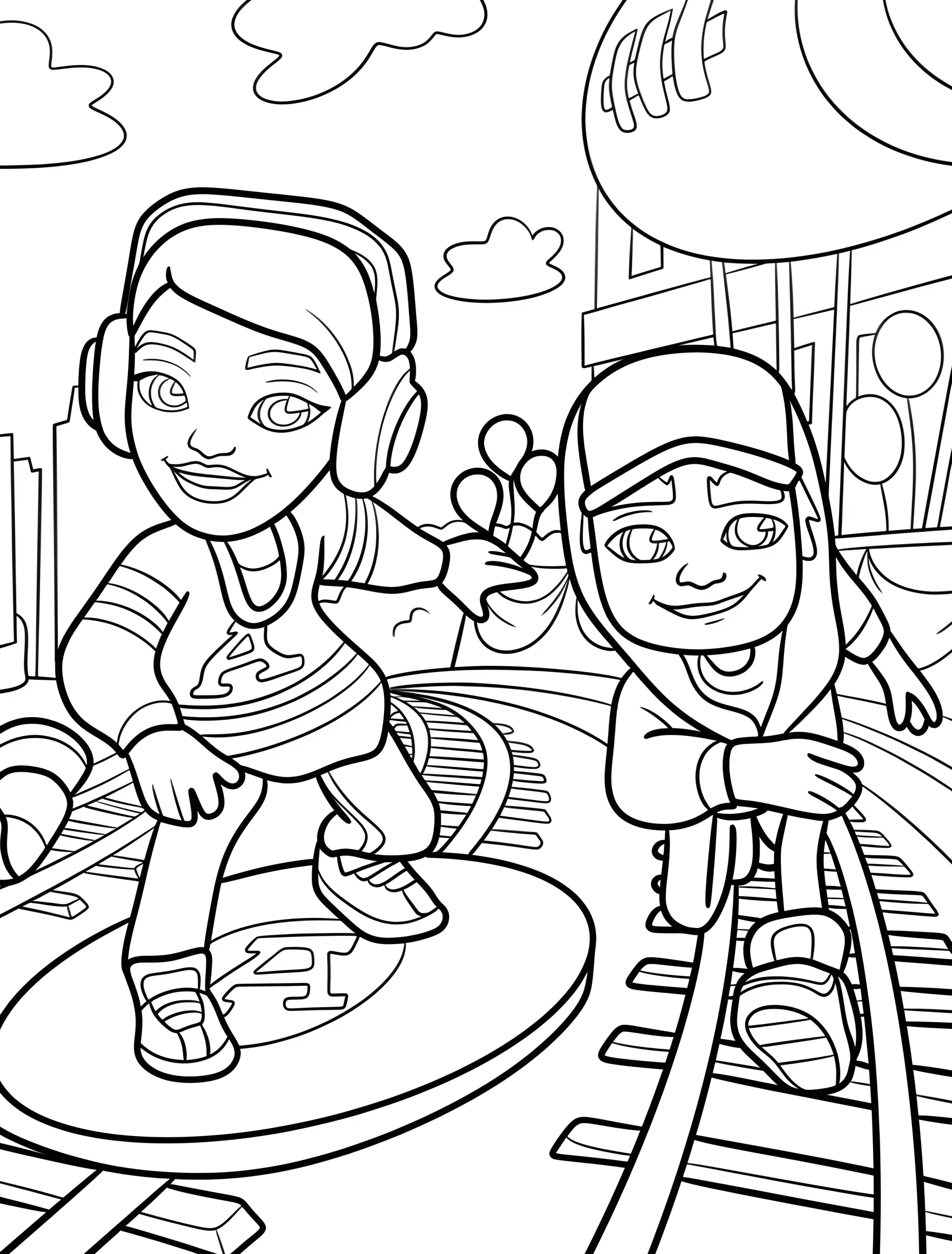 Веселые бегунки для детей №7962. Раскраски из игр. Сабвей Серферы (Subway Surfers).