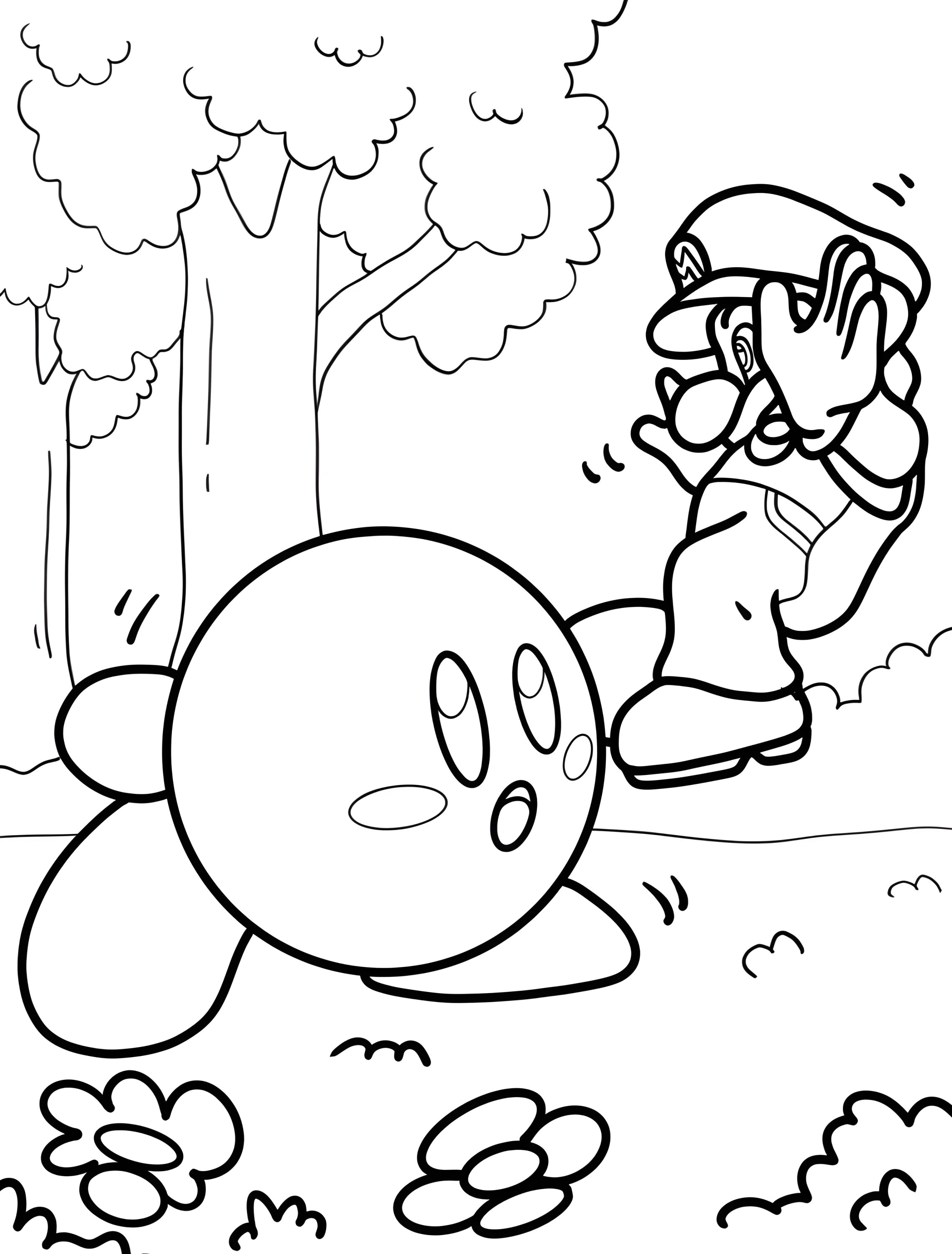 Марио и Кирби в забавном приключении №6749. Раскраски из игр. Кирби (Kirby).