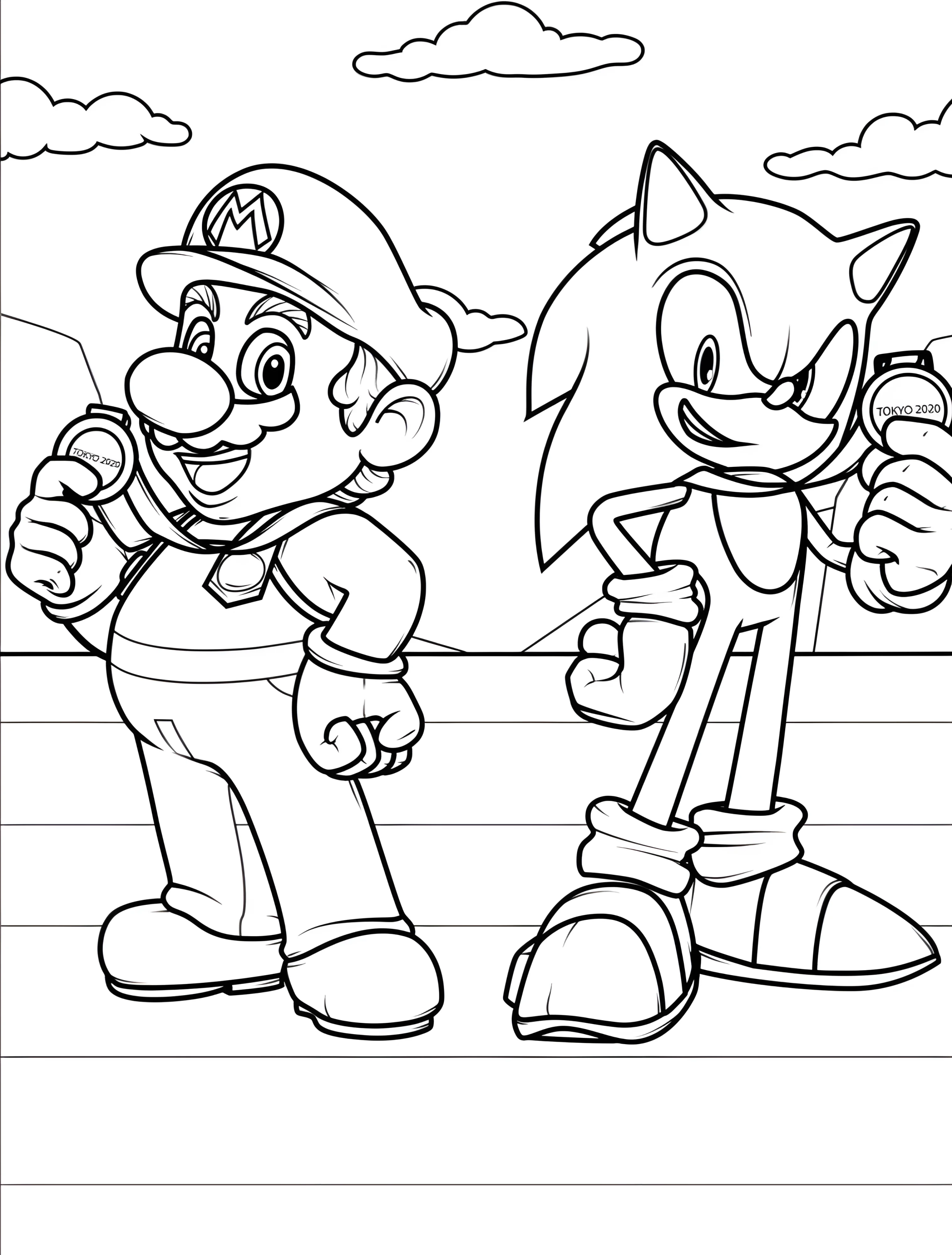 Марио и Соник для раскрашивания №7795. Раскраски из игр. Соник (Sonic).