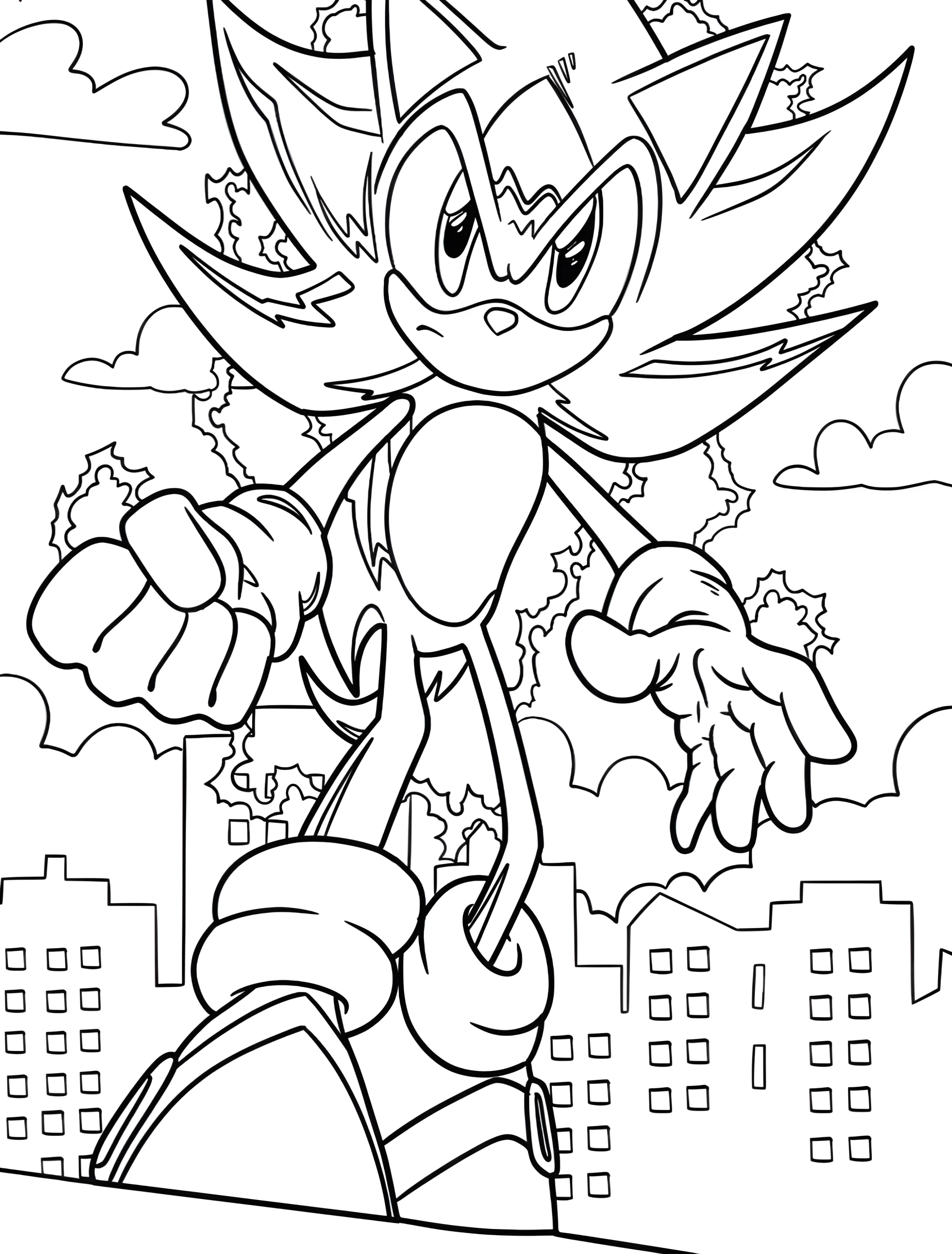 Супер Соник в воздухе для детей №7997. Раскраски из игр. Супер Соник (Super Sonic).