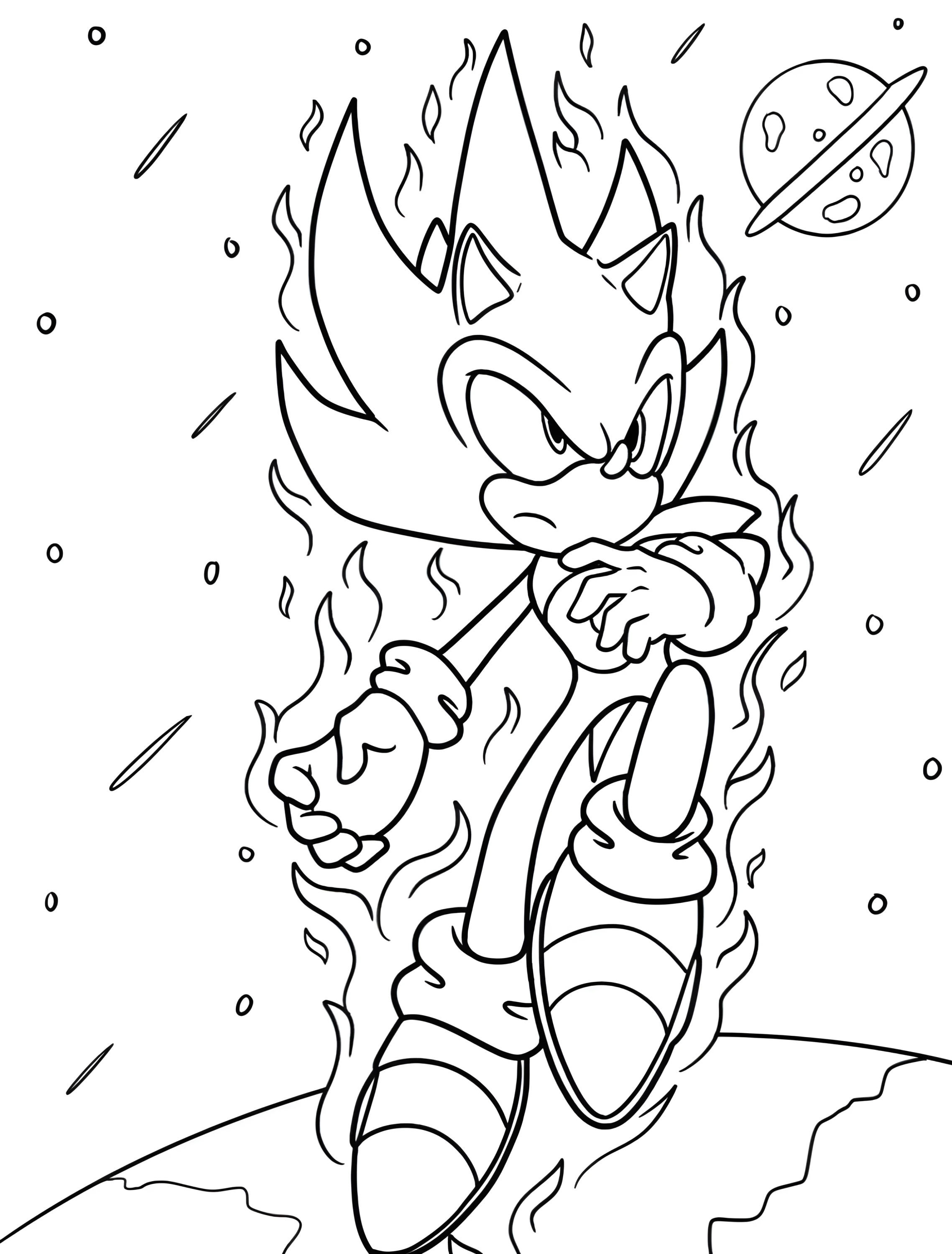 Супер Соник в космосе для детей №7998. Раскраски из игр. Супер Соник (Super Sonic).